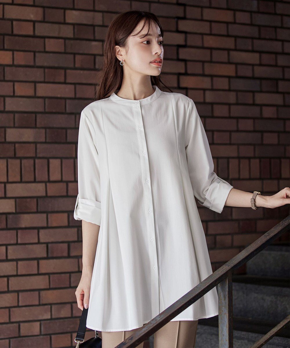 【ティアクラッセ/Tiaclasse】の【洗える】-TiaBASIC-バンドカラーシャツチュニックブラウス インテリア・キッズ・メンズ・レディースファッション・服の通販 founy(ファニー) 　ファッション　Fashion　レディースファッション　Fashion for Women　トップス・カットソー　Cut & Sew Tops　シャツ・ブラウス・オフィスカジュアル　Elegant Blouses & Button-Ups　アクセサリー　Fashion Accessories　インナー　Innerwear　ウォッシャブル　Machine Washable　春　Spring　洗える　Machine Washable　秋　Autumn　コンパクト　Compact, Small Size　シャンブレー　Chambray, Denim-Like Fabric　シューズ　Shoes, Footwear　タートル　Turtleneck, Turtle Collar　チュニック　Tunic, Long Top　長袖　Long Sleeve, Full Sleeve　フレア　Flare, Flared　ポケット　Pocket, Pocket Detail　メランジ　Melange, Mixed Yarn　ロング　Long, Long-Length　A/W・秋冬　Autumn/Winter　S/S・春夏　SS, Spring/Summer, Warm Season　再入荷　Restock / Back in Stock　おすすめ　Recommended / Our Picks　夏　Summer　エレガント 上品　Elegant　新作・新入荷　New Arrivals / New In　オフホワイト|ID: prp329100004097016 ipo3291000000035891217