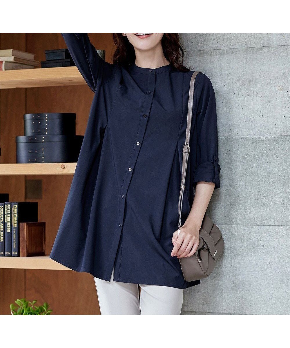 【ティアクラッセ/Tiaclasse】の【洗える】-TiaBASIC-バンドカラーシャツチュニックブラウス インテリア・キッズ・メンズ・レディースファッション・服の通販 founy(ファニー) 　ファッション　Fashion　レディースファッション　Fashion for Women　トップス・カットソー　Cut & Sew Tops　シャツ・ブラウス・オフィスカジュアル　Elegant Blouses & Button-Ups　アクセサリー　Fashion Accessories　インナー　Innerwear　ウォッシャブル　Machine Washable　春　Spring　洗える　Machine Washable　秋　Autumn　コンパクト　Compact, Small Size　シャンブレー　Chambray, Denim-Like Fabric　シューズ　Shoes, Footwear　タートル　Turtleneck, Turtle Collar　チュニック　Tunic, Long Top　長袖　Long Sleeve, Full Sleeve　フレア　Flare, Flared　ポケット　Pocket, Pocket Detail　メランジ　Melange, Mixed Yarn　ロング　Long, Long-Length　A/W・秋冬　Autumn/Winter　S/S・春夏　SS, Spring/Summer, Warm Season　再入荷　Restock / Back in Stock　おすすめ　Recommended / Our Picks　夏　Summer　エレガント 上品　Elegant　新作・新入荷　New Arrivals / New In　ネイビー|ID: prp329100004097016 ipo3291000000035891227