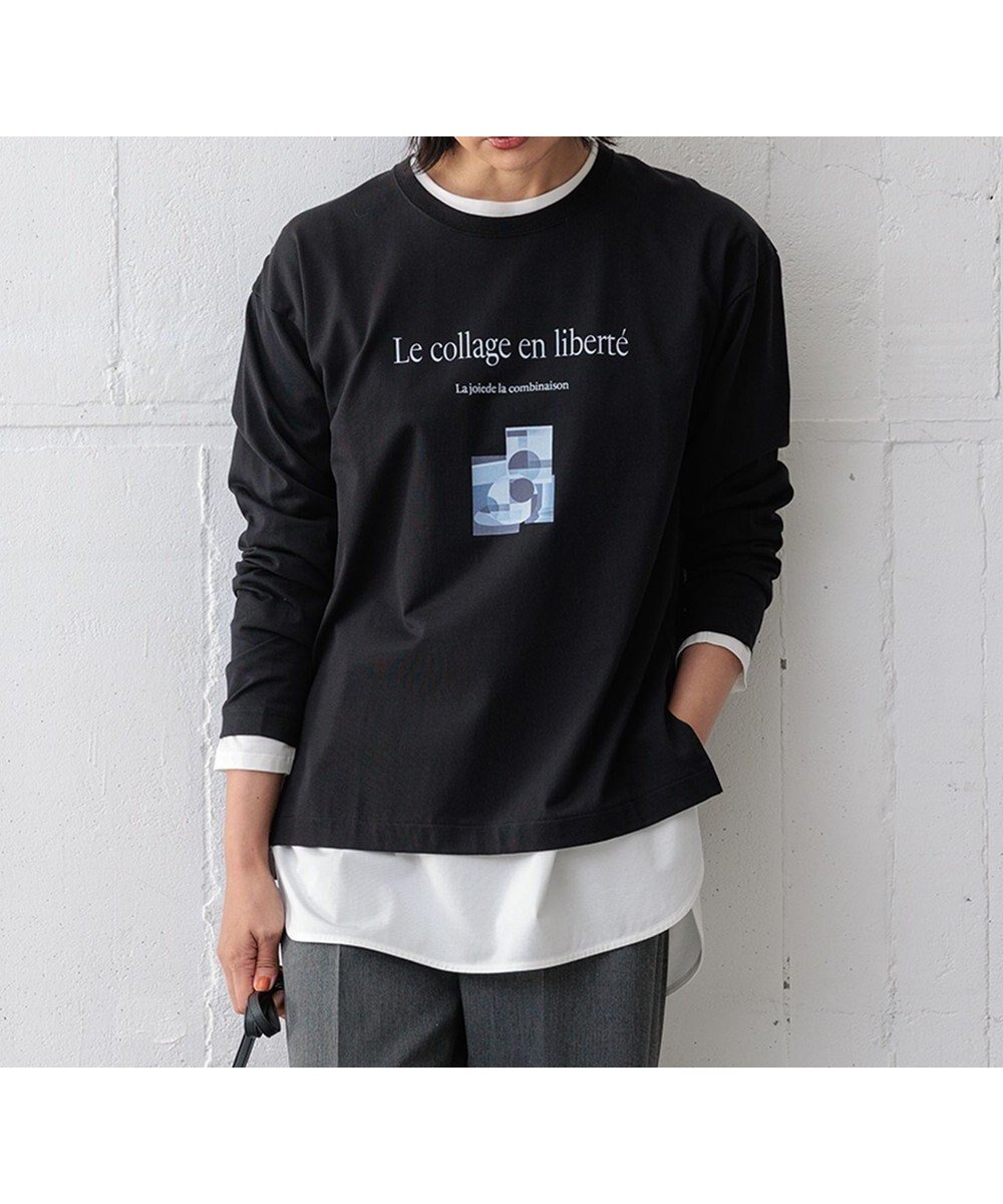 【23区/NIJYUSANKU】の【洗える】Le collage ロゴロンTEE インテリア・キッズ・メンズ・レディースファッション・服の通販 founy(ファニー) 　ファッション　Fashion　レディースファッション　WOMEN　トップス・カットソー　Tops/Tshirt　シャツ/ブラウス　Shirts/Blouses　ロング / Tシャツ　T-Shirts　カットソー　Cut and Sewn　インナー　Inner　洗える　Washable　カットソー　Cut And Sew　グラフィック　Graphic　ジャケット　Jacket　スリット　Slit　ブルゾン　Blouson　A/W・秋冬　Aw・Autumn/Winter・Fw・Fall-Winter　冬　Winter　再入荷　Restock/Back In Stock/Re Arrival　2024年　2024　2024-2025秋冬・A/W　Aw/Autumn/Winter/Fw/Fall/2024-2025　ブラック系|ID: prp329100004105812 ipo3291000000031837236