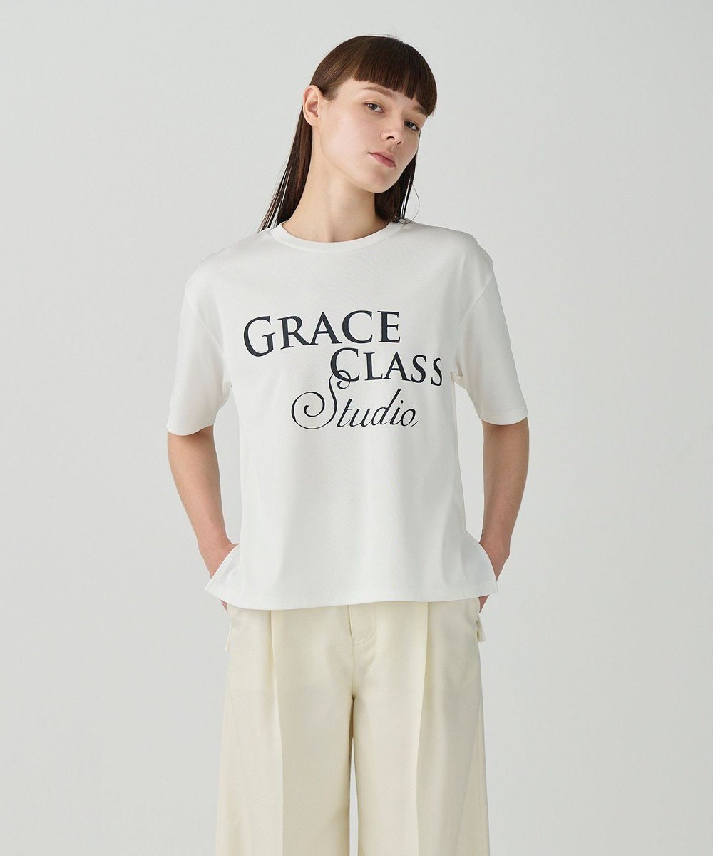 【グレース コンチネンタル/GRACE CONTINENTAL】のレタードシルケットTシャツ 人気、トレンドファッション・服の通販 founy(ファニー) 　ファッション　Fashion　レディースファッション　WOMEN　トップス・カットソー　Tops/Tshirt　シャツ/ブラウス　Shirts/Blouses　ロング / Tシャツ　T-Shirts　A/W・秋冬　Aw・Autumn/Winter・Fw・Fall-Winter　S/S・春夏　Ss・Spring/Summer　ショルダー　Shoulder　シルク　Silk　ドロップ　Drop　フロント　Front　モノトーン　Monotone　リラックス　Relax　エレガント 上品　Elegant　夏　Summer　 other-1|ID: prp329100004118935 ipo3291000000028077594