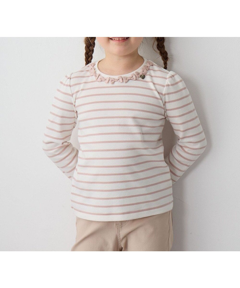 【エニィ/ANY / KIDS】のリボン×ボーダー長袖Tシャツ インテリア・キッズ・メンズ・レディースファッション・服の通販 founy(ファニー) 　ファッション　Fashion　キッズファッション　Fashion for Kids　トップス・カットソー　Cut & Sew Tops　インナー　Innerwear　カットソー　Cut and Sewn Top　ガーリー　Girly, Feminine Style　ボーダー　Border, Stripe　ポケット　Pocket, Pocket Detail　リボン　Ribbon, Bow　A/W・秋冬　Autumn/Winter　長袖　Long Sleeve, Full Sleeve　ピンク×エクリュ|ID: prp329100004119007 ipo3291000000033629285