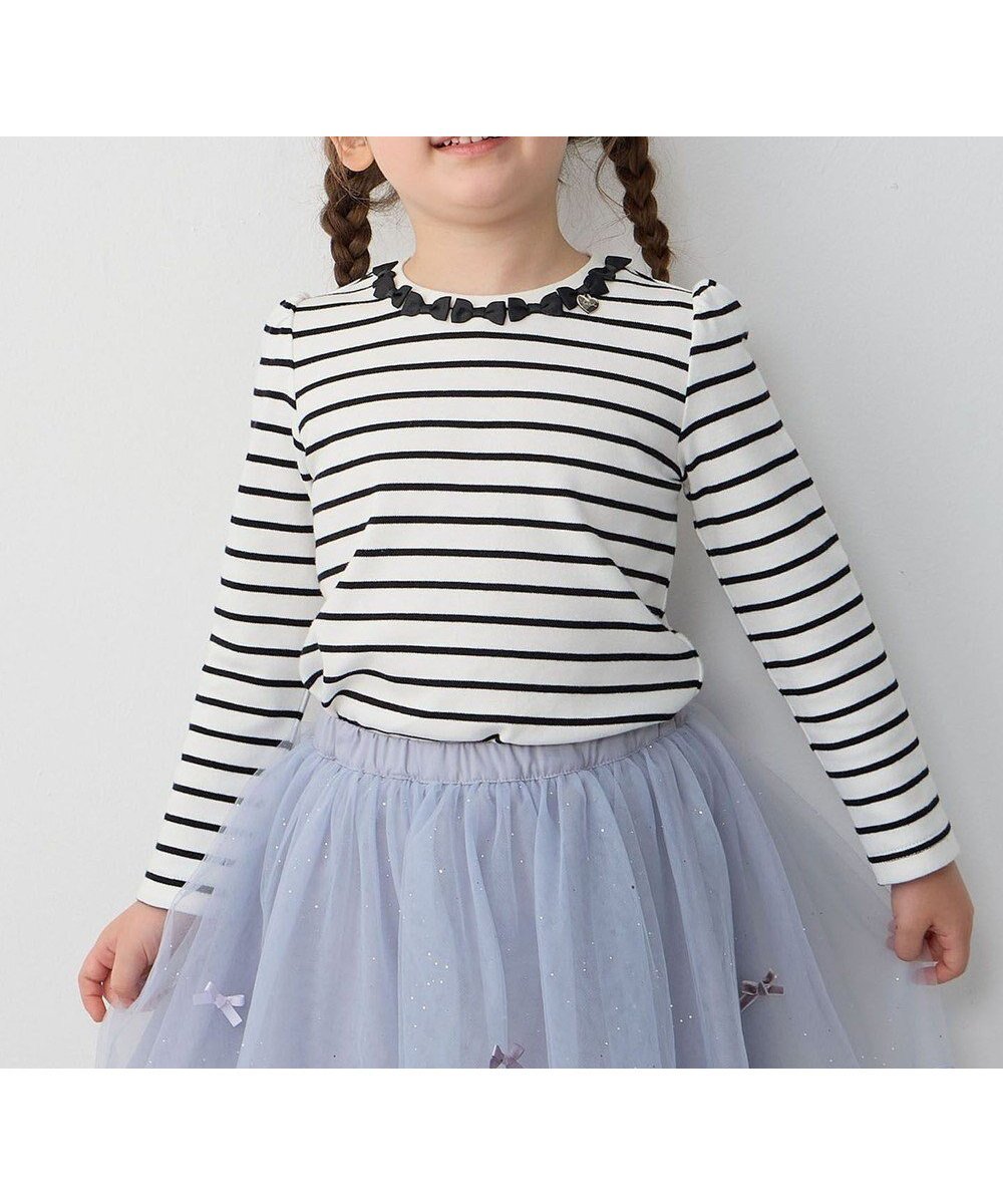 【エニィ/ANY / KIDS】のリボン×ボーダー長袖Tシャツ インテリア・キッズ・メンズ・レディースファッション・服の通販 founy(ファニー) 　ファッション　Fashion　キッズファッション　Fashion for Kids　トップス・カットソー　Cut & Sew Tops　インナー　Innerwear　カットソー　Cut and Sewn Top　ガーリー　Girly, Feminine Style　ボーダー　Border, Stripe　ポケット　Pocket, Pocket Detail　リボン　Ribbon, Bow　A/W・秋冬　Autumn/Winter　長袖　Long Sleeve, Full Sleeve　ブラック×エクリュ|ID: prp329100004119007 ipo3291000000033629286