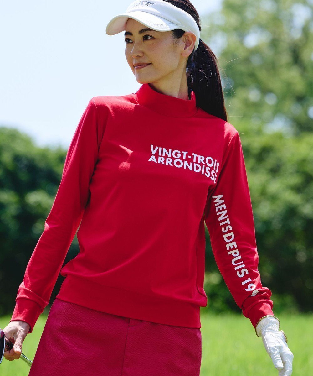 【23区 ゴルフ/NIJYUSANKU GOLF】の【WOMEN】【吸水速乾/UVカット】スポーティ モックネックシャツ インテリア・キッズ・メンズ・レディースファッション・服の通販 founy(ファニー) 　ファッション　Fashion　レディースファッション　WOMEN　トップス・カットソー　Tops/Tshirt　シャツ/ブラウス　Shirts/Blouses　パーカ　Sweats　スウェット　Sweat　グラフィック　Graphic　吸水　Water Absorption　スウェット　Sweat　スポーティ　Sporty　パープル　Purple　ブルゾン　Blouson　ベスト　Vest　メッシュ　Mesh　メンズ　Mens　A/W・秋冬　Aw・Autumn/Winter・Fw・Fall-Winter　レッド系|ID: prp329100004119887 ipo3291000000028463070