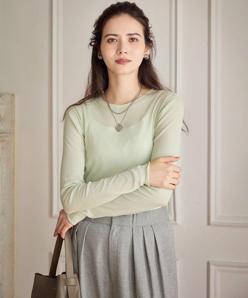 【23区/NIJYUSANKU】の【SLOW/一部店舗限定】シアーリブロンTEE クルーネック カットソー インテリア・キッズ・メンズ・レディースファッション・服の通販 founy(ファニー) ファッション Fashion レディースファッション Fashion for Women トップス・カットソー Cut & Sew Tops シャツ・ブラウス・オフィスカジュアル Elegant Blouses & Button-Ups ロングTシャツ・Tシャツ Longline T-Shirts & Tees カットソー・ベーシックTシャツ Cut-and-Sewn Tops / Stretch Tees & Basics インナー Innerwear カットソー Cut and Sewn Top シアー Sheer, See-Through タンク Tank Top, Sleeveless Top ベーシック Basic, Essential ボトム Bottoms, Lower Wear ワイド Wide, Wide Fit A/W・秋冬 Autumn/Winter おすすめ Recommended / Our Picks 2024年 2024 2024-2025秋冬・A/W Autumn/Winter 2024–25 AW24–25 スモーキーグリーン系|ID: prp329100004121993 ipo3291000000033646449