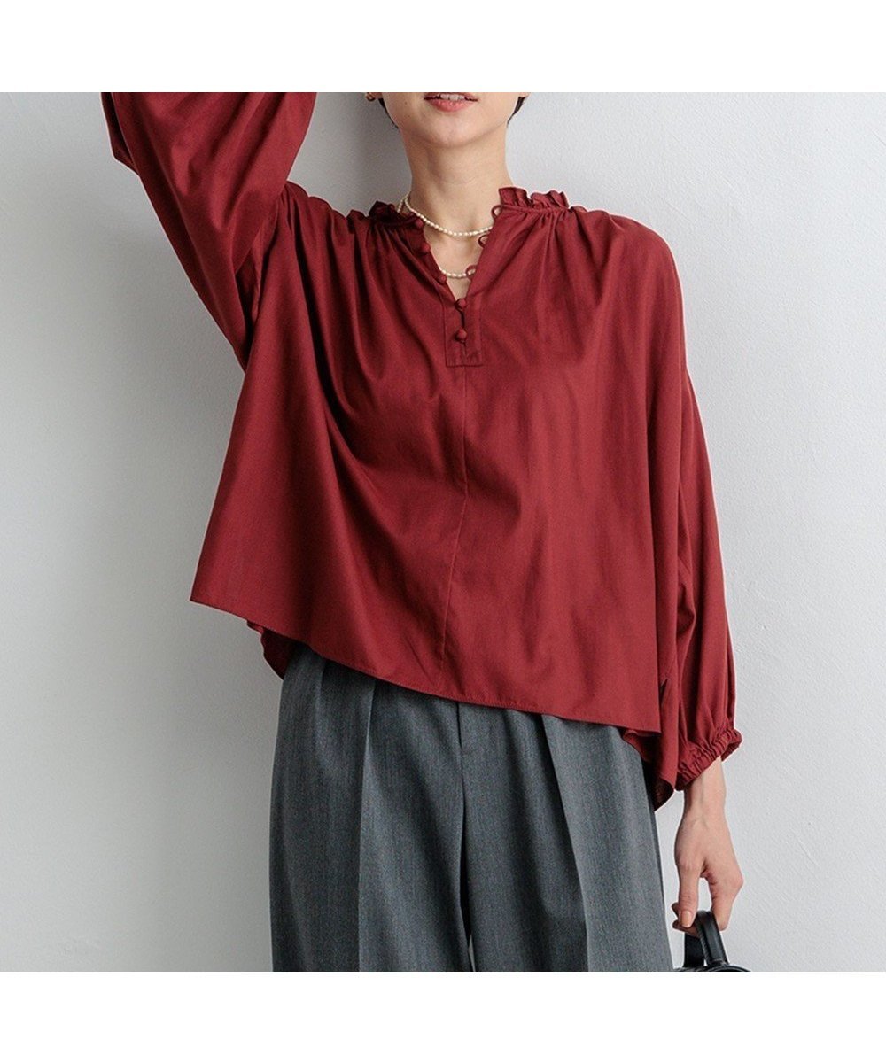 【23区/NIJYUSANKU】の【SLOW/一部店舗限定】テンセルコットンジョーゼット ギャザー ブラウス インテリア・キッズ・メンズ・レディースファッション・服の通販 founy(ファニー) 　ファッション　Fashion　レディースファッション　WOMEN　トップス・カットソー　Tops/Tshirt　シャツ/ブラウス　Shirts/Blouses　ギャザー　Gather　ジョーゼット　Georgette　ドレープ　Drape　バランス　Balance　フリル　Frills　ボトム　Bottom　ワイド　Wide　A/W・秋冬　Aw・Autumn/Winter・Fw・Fall-Winter　おすすめ　Recommend　夏　Summer　2024年　2024　エレガント 上品　Elegant　2024-2025秋冬・A/W　Aw/Autumn/Winter/Fw/Fall/2024-2025　ワイン系|ID: prp329100004122107 ipo3291000000031589657