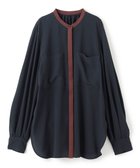 【ベイジ,/BEIGE,】の【洗える】SIBYLLE / 配色カラーロングパフスリーブブラウス Navy×Bordeaux|ID:prp329100004123470