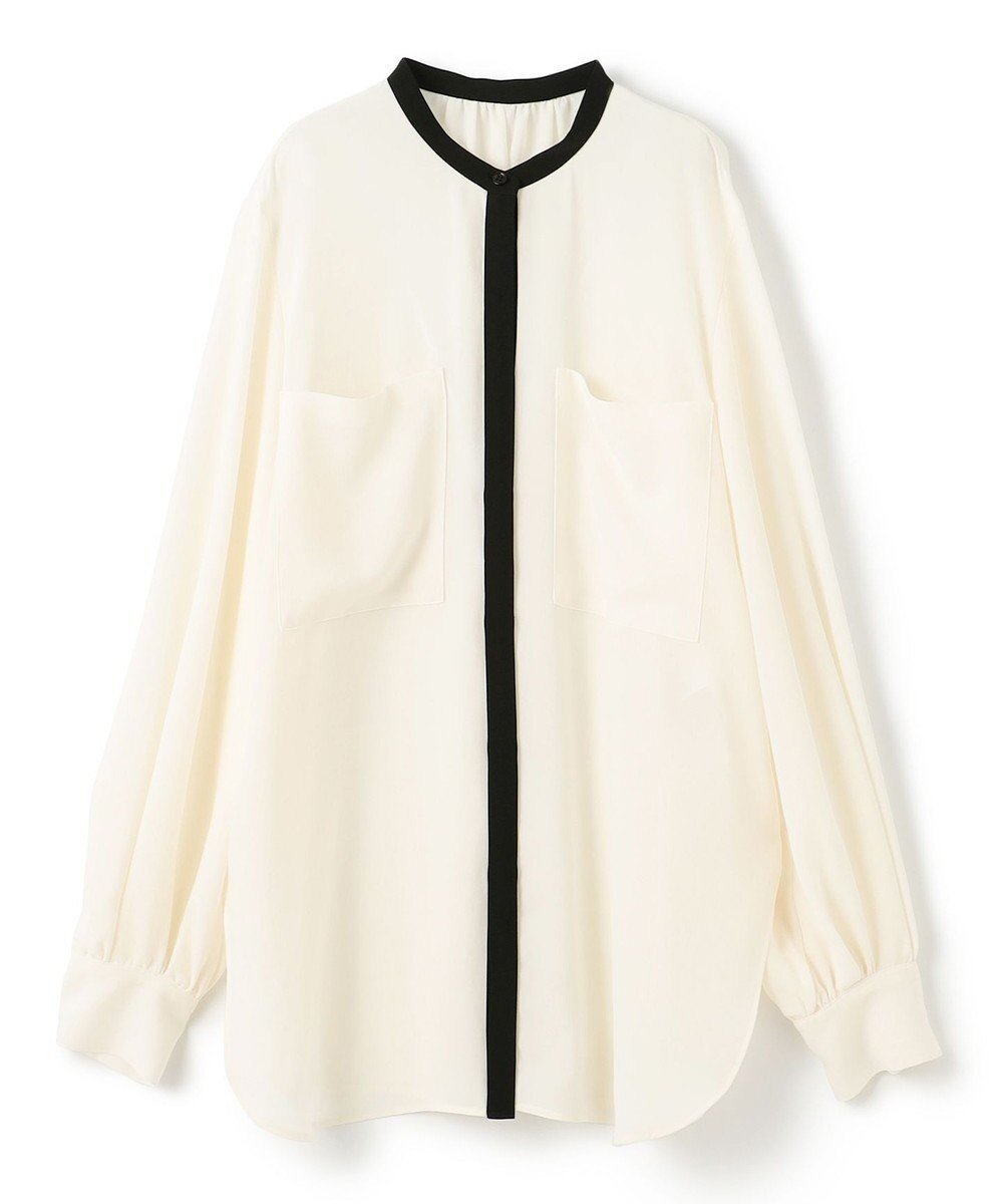 【ベイジ,/BEIGE,】の【洗える】SIBYLLE / 配色カラーロングパフスリーブブラウス 人気、トレンドファッション・服の通販 founy(ファニー) 　ファッション　Fashion　レディースファッション　WOMEN　トップス・カットソー　Tops/Tshirt　シャツ/ブラウス　Shirts/Blouses　スタンド　Stand　ストレッチ　Stretch　ドレープ　Drape　フェミニン　Feminine　ポケット　Pocket　エレガント 上品　Elegant　ビジネス 仕事 通勤　Business　夏　Summer　S/S・春夏　Ss・Spring/Summer　洗える　Washable　A/W・秋冬　Aw・Autumn/Winter・Fw・Fall-Winter　長袖　Long Sleeve　 other-1|ID: prp329100004123470 ipo3291000000031889233