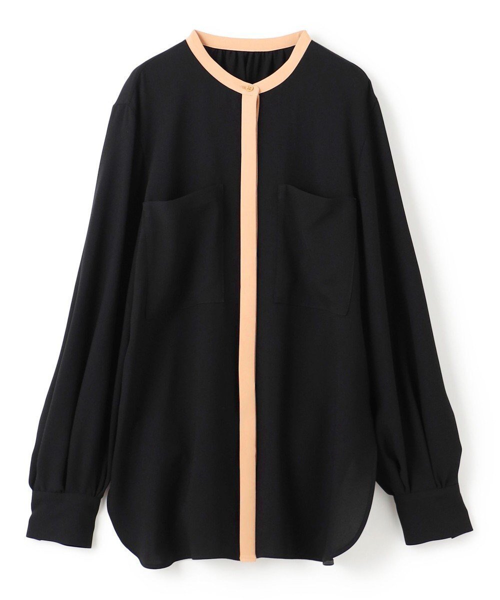 【ベイジ,/BEIGE,】の【洗える】SIBYLLE / 配色カラーロングパフスリーブブラウス インテリア・キッズ・メンズ・レディースファッション・服の通販 founy(ファニー) 　ファッション　Fashion　レディースファッション　WOMEN　トップス・カットソー　Tops/Tshirt　シャツ/ブラウス　Shirts/Blouses　スタンド　Stand　ストレッチ　Stretch　ドレープ　Drape　フェミニン　Feminine　ポケット　Pocket　エレガント 上品　Elegant　ビジネス 仕事 通勤　Business　夏　Summer　S/S・春夏　Ss・Spring/Summer　洗える　Washable　A/W・秋冬　Aw・Autumn/Winter・Fw・Fall-Winter　長袖　Long Sleeve　Black×L.Camel|ID: prp329100004123470 ipo3291000000031889235