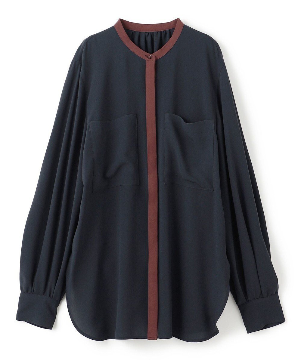 【ベイジ,/BEIGE,】の【洗える】SIBYLLE / 配色カラーロングパフスリーブブラウス インテリア・キッズ・メンズ・レディースファッション・服の通販 founy(ファニー) 　ファッション　Fashion　レディースファッション　WOMEN　トップス・カットソー　Tops/Tshirt　シャツ/ブラウス　Shirts/Blouses　スタンド　Stand　ストレッチ　Stretch　ドレープ　Drape　フェミニン　Feminine　ポケット　Pocket　エレガント 上品　Elegant　ビジネス 仕事 通勤　Business　夏　Summer　S/S・春夏　Ss・Spring/Summer　洗える　Washable　A/W・秋冬　Aw・Autumn/Winter・Fw・Fall-Winter　長袖　Long Sleeve　Navy×Bordeaux|ID: prp329100004123470 ipo3291000000031889236