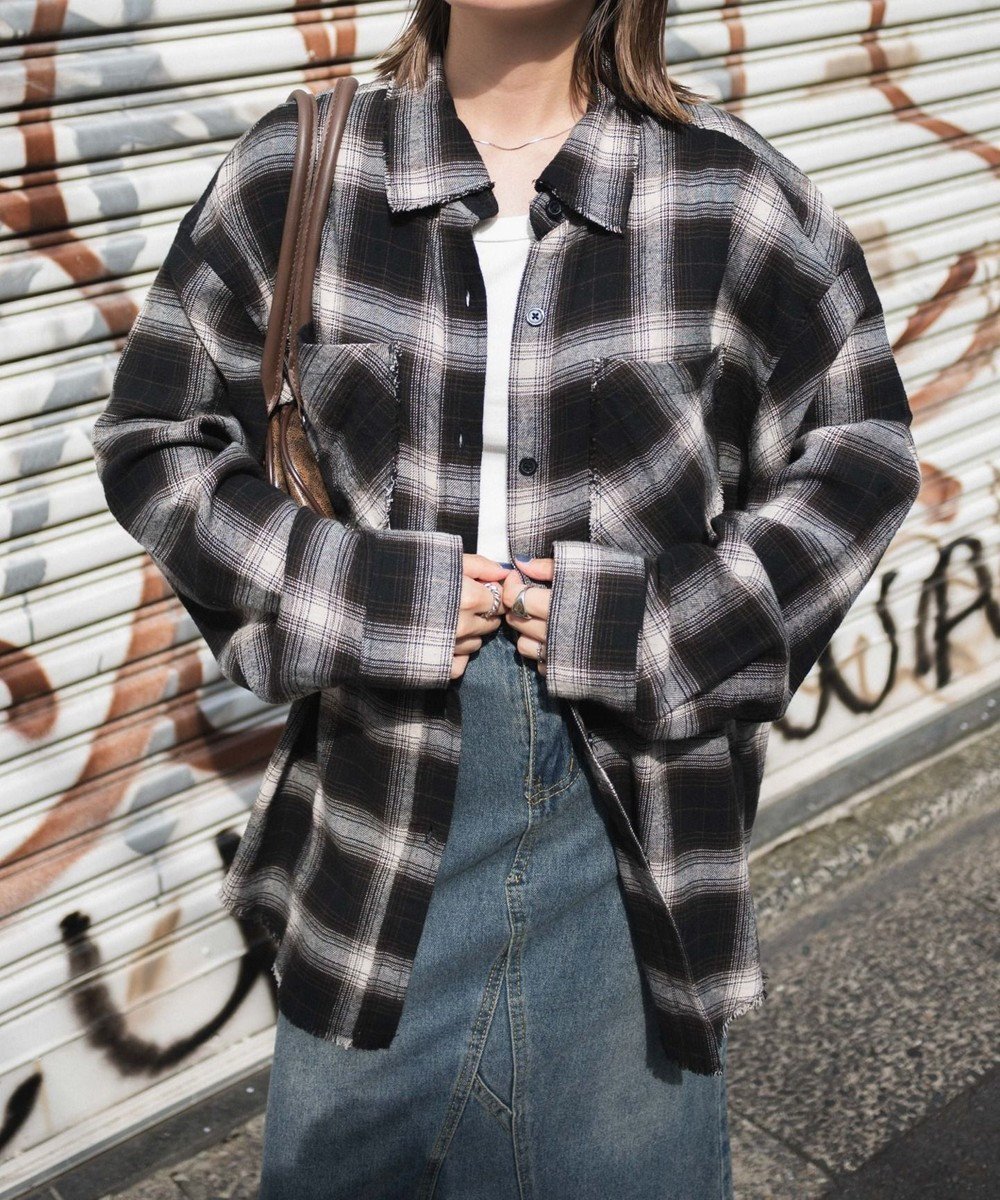 【ウィゴー/WEGO】のフリンジチェックBIGネルシャツ 人気、トレンドファッション・服の通販 founy(ファニー) 　ファッション　Fashion　レディースファッション　WOMEN　トップス・カットソー　Tops/Tshirt　シャツ/ブラウス　Shirts/Blouses　ヴィンテージ　Vintage　秋　Autumn/Fall　スマホ　Smartphone　チェック　Check　デニム　Denim　定番　Standard　フリンジ　Fringe　羽織　Haori　A/W・秋冬　Aw・Autumn/Winter・Fw・Fall-Winter　おすすめ　Recommend　夏　Summer　 other-1|ID: prp329100004126719 ipo3291000000028459573