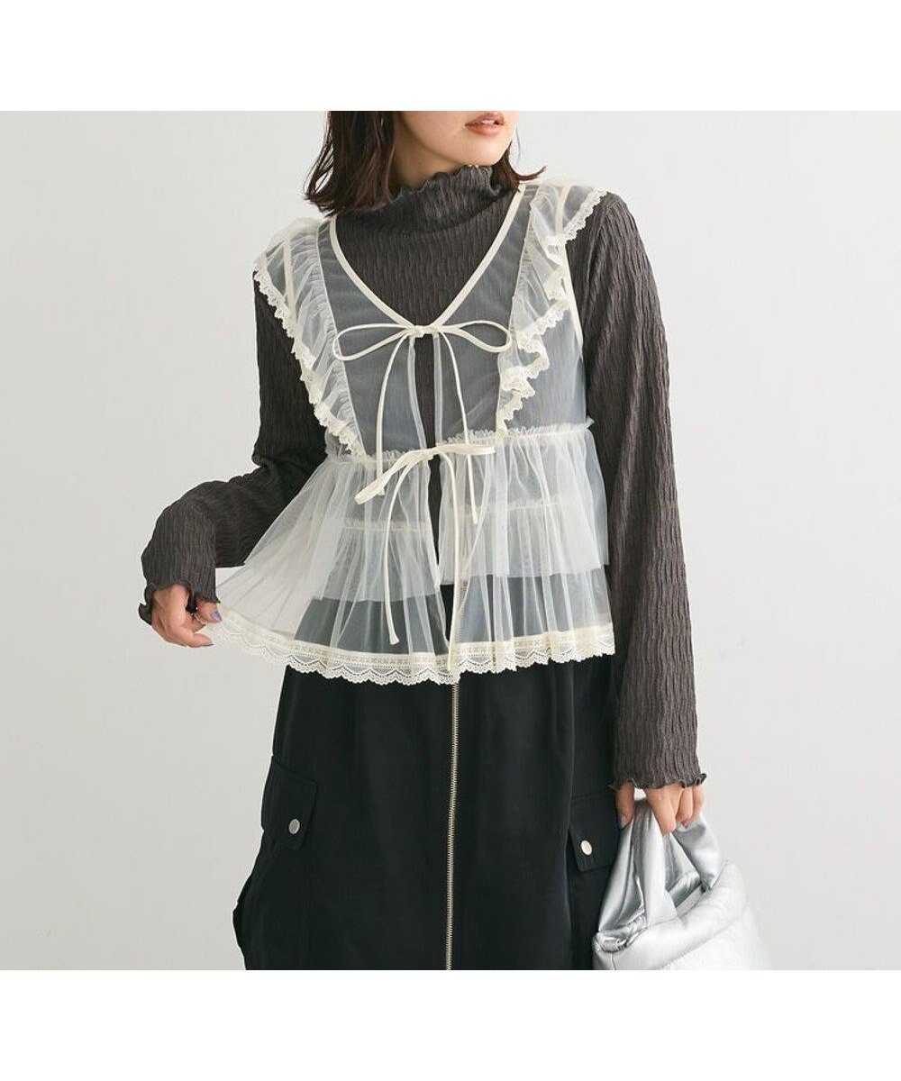 【グリーンパークス/Green Parks】の・ELENCARE DUE チュールラッフルベスト 人気、トレンドファッション・服の通販 founy(ファニー) 　ファッション　Fashion　レディースファッション　WOMEN　アウター　Coat Outerwear　トップス・カットソー　Tops/Tshirt　ベスト/ジレ　Gilets/Vests　おすすめ　Recommend　エアリー　Airy　スカラップ　Scalloped　チュール　Tulle　フェミニン　Feminine　フリル　Frills　ヘムライン　Hemline　ベスト　Vest　ポケット　Pocket　リボン　Ribbon　レース　Race　A/W・秋冬　Aw・Autumn/Winter・Fw・Fall-Winter　 other-1|ID: prp329100004129190 ipo3291000000031930710