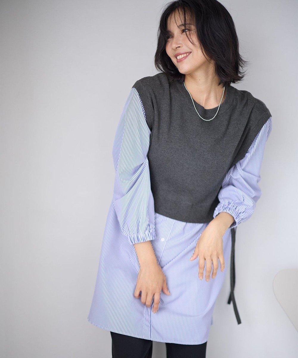 【エニー/ANY】の【洗濯機可能】レイヤード風チュニック 人気、トレンドファッション・服の通販 founy(ファニー) 　ファッション　Fashion　レディースファッション　Fashion for Women　トップス・カットソー　Cut & Sew Tops　ニット　Knit Tops & Sweaters　おすすめ　Recommended / Our Picks　コンビ　Combo, Combination Style　ストライプ　Stripe, Striped Pattern　セーター　Sweater, Knitwear　チュニック　Tunic, Long Top　バランス　Balance, Style Balance　畦　Ribbed Knit　A/W・秋冬　Autumn/Winter　 other-1|ID: prp329100004135888 ipo3291000000034616440