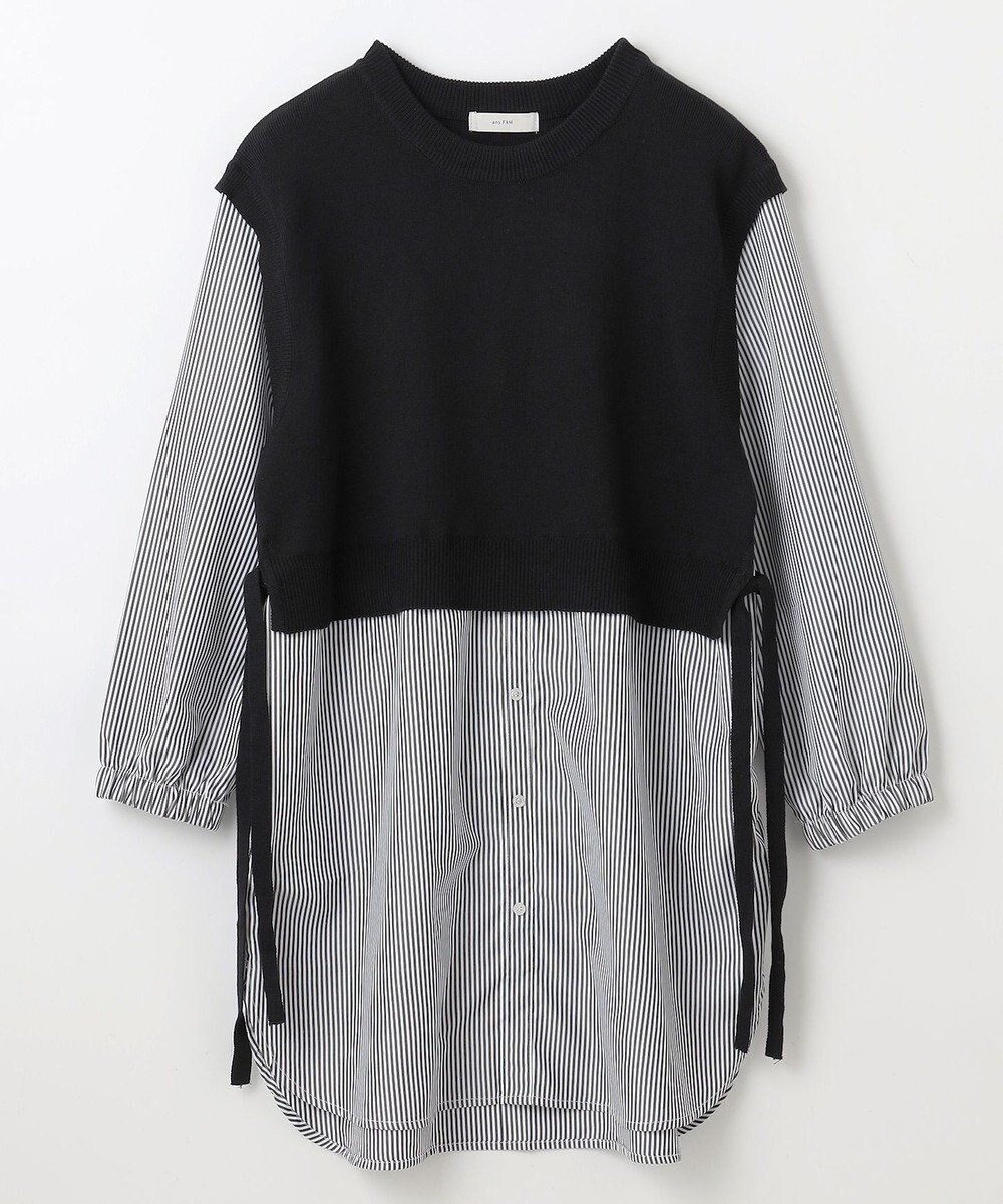 【エニー/ANY】のレイヤード風チュニック インテリア・キッズ・メンズ・レディースファッション・服の通販 founy(ファニー) 　ファッション　Fashion　レディースファッション　Fashion for Women　トップス・カットソー　Cut & Sew Tops　ニット　Knit Tops & Sweaters　おすすめ　Recommended / Our Picks　コンビ　Combo, Combination Style　ストライプ　Stripe, Striped Pattern　セーター　Sweater, Knitwear　チュニック　Tunic, Long Top　バランス　Balance, Style Balance　畦　Ribbed Knit　A/W・秋冬　Autumn/Winter　ブラック×ブラックストライプ|ID: prp329100004135888 ipo3291000000036295666