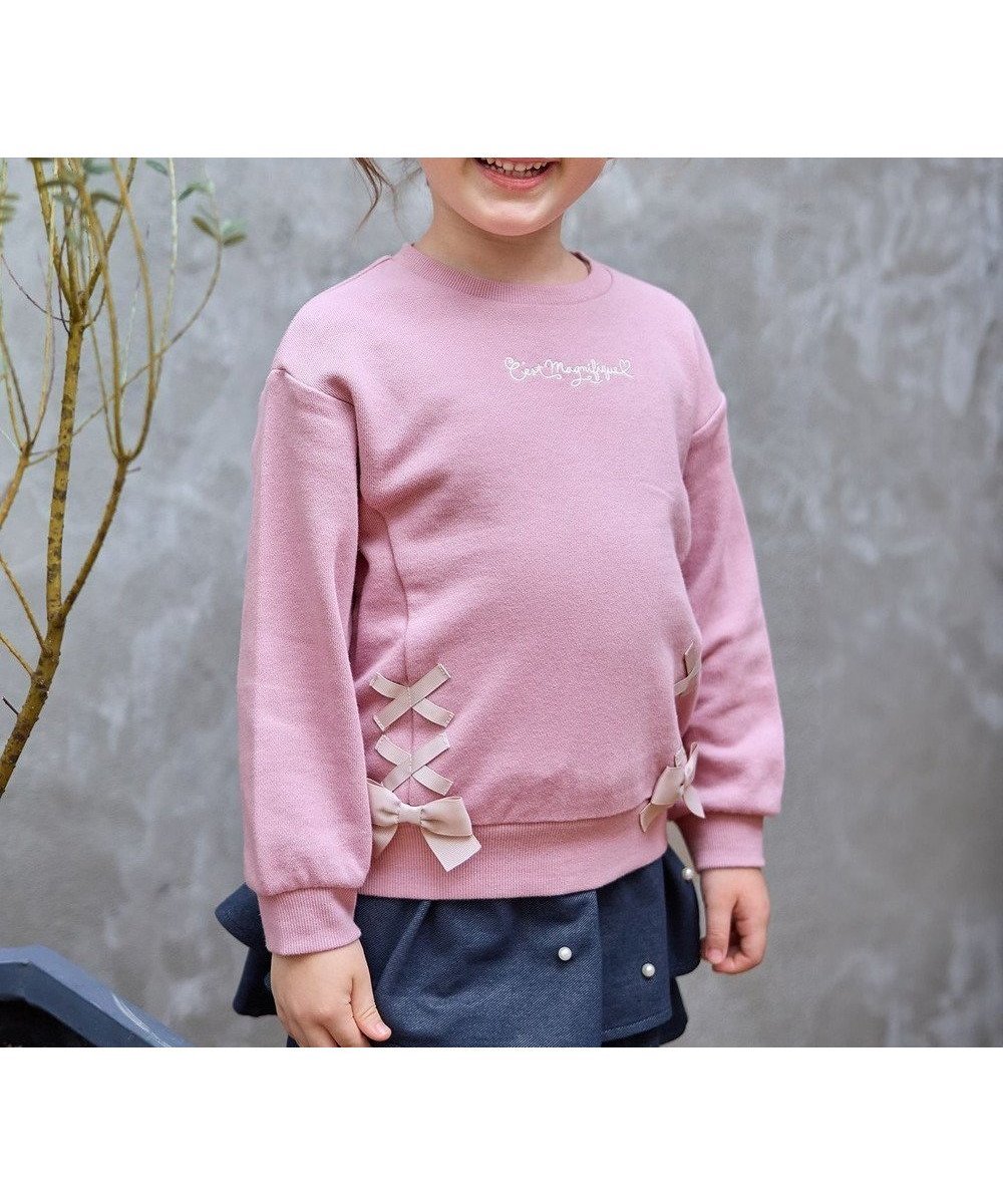 【エニファム/any FAM / KIDS】の裾レースアップトレーナー インテリア・キッズ・メンズ・レディースファッション・服の通販 founy(ファニー) 　ファッション　Fashion　キッズファッション　KIDS　トップス・カットソー　Tops/Tees/Kids　秋　Autumn/Fall　ガーリー　Girly　スウェット　Sweat　定番　Standard　ポケット　Pocket　リボン　Ribbon　レース　Race　A/W・秋冬　Aw・Autumn/Winter・Fw・Fall-Winter　ピンク|ID: prp329100004136368 ipo3291000000031211294