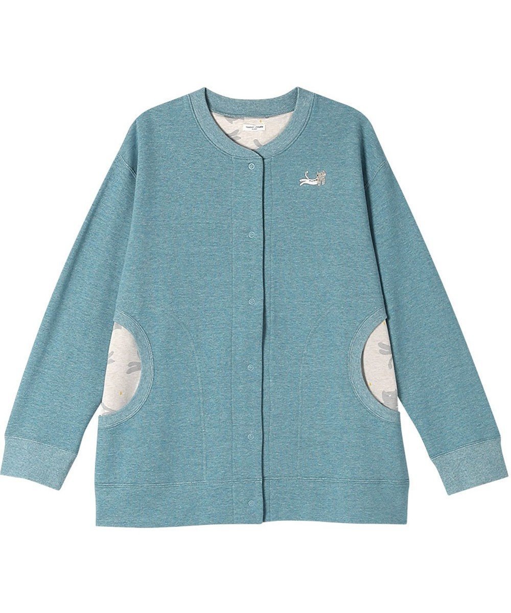 【ツモリチサト スリープ/tsumori chisato SLEEP】のツモリチサト カーディガン 長袖 ルームウェア 綿100%(本体) レディース UTX586 /ワコール インテリア・キッズ・メンズ・レディースファッション・服の通販 founy(ファニー) 　ファッション　Fashion　レディースファッション　WOMEN　トップス・カットソー　Tops/Tshirt　カーディガン　Cardigans　カーディガン　Cardigan　ネコ　Cat　パジャマ　Pajamas　プリント　Print　ポケット　Pocket　ワンポイント　One Point　長袖　Long Sleeve　ブルー|ID: prp329100004141335 ipo3291000000031903220