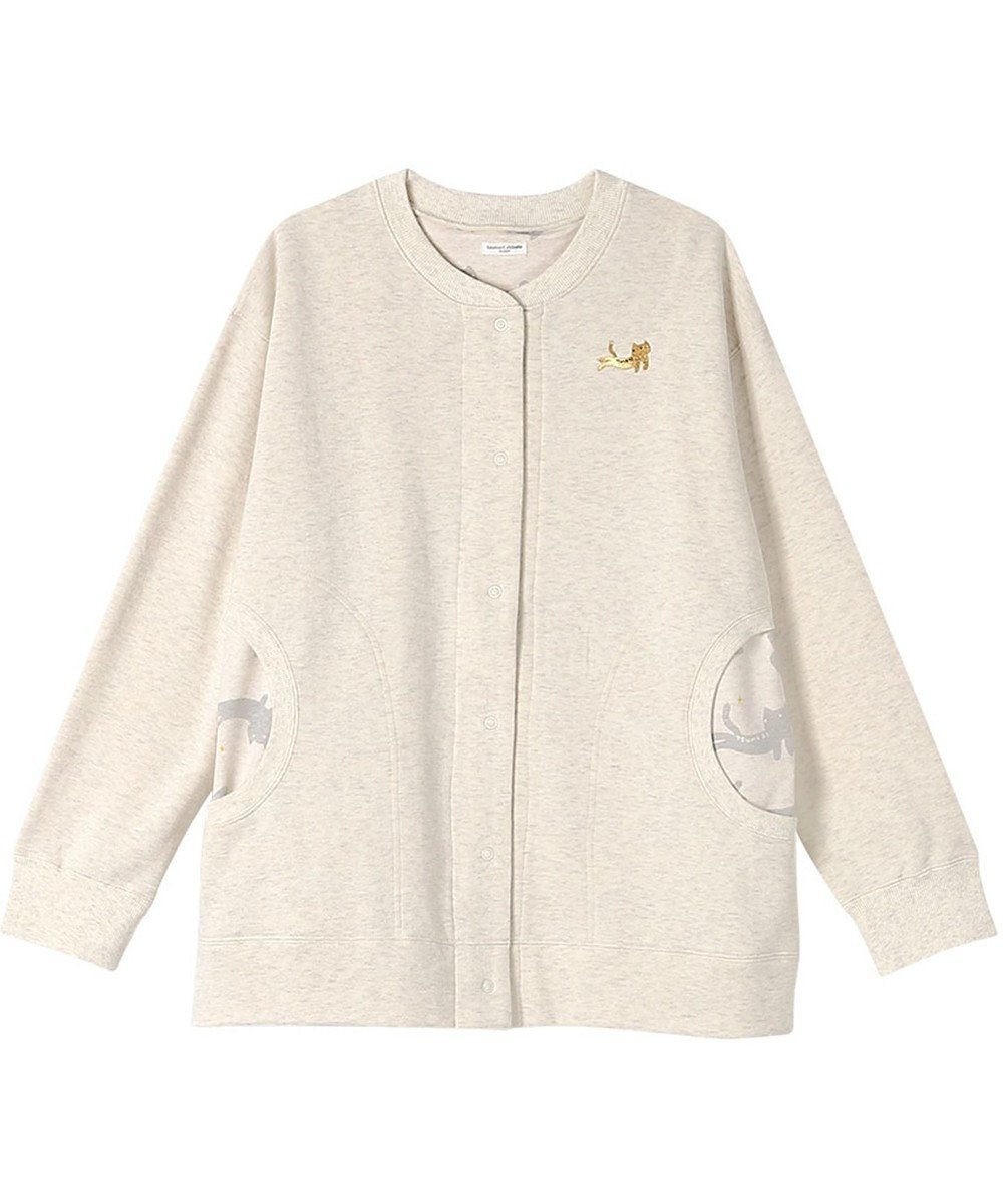 【ツモリチサト スリープ/tsumori chisato SLEEP】のツモリチサト カーディガン 長袖 ルームウェア 綿100%(本体) レディース UTX586 /ワコール インテリア・キッズ・メンズ・レディースファッション・服の通販 founy(ファニー) 　ファッション　Fashion　レディースファッション　WOMEN　トップス・カットソー　Tops/Tshirt　カーディガン　Cardigans　カーディガン　Cardigan　ネコ　Cat　パジャマ　Pajamas　プリント　Print　ポケット　Pocket　ワンポイント　One Point　長袖　Long Sleeve　アイボリー|ID: prp329100004141335 ipo3291000000031903222