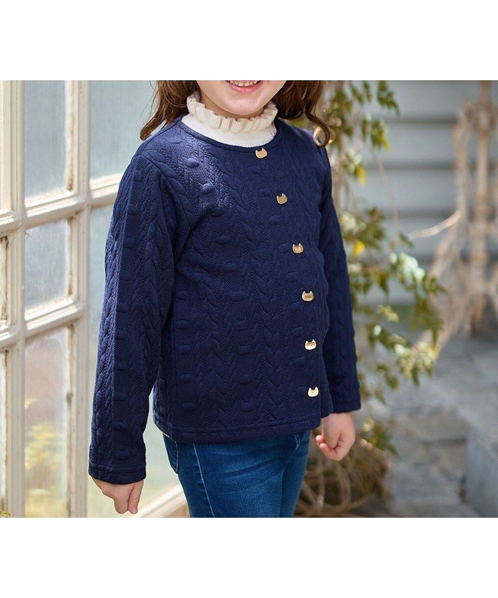 【エニファム/any FAM / KIDS】のふくれジャガードカーディガン インテリア・キッズ・メンズ・レディースファッション・服の通販 founy(ファニー) 　ファッション　Fashion　キッズファッション　KIDS　トップス・カットソー　Tops/Tees/Kids　インナー　Inner　秋　Autumn/Fall　カーディガン　Cardigan　ネコ　Cat　ポケット　Pocket　羽織　Haori　モチーフ　Motif　ラベンダー　Lavender　ローズ　Rose　A/W・秋冬　Aw・Autumn/Winter・Fw・Fall-Winter　NEW・新作・新着・新入荷　New Arrivals　おすすめ　Recommend　エレガント 上品　Elegant　ネイビー|ID: prp329100004141430 ipo3291000000028426021