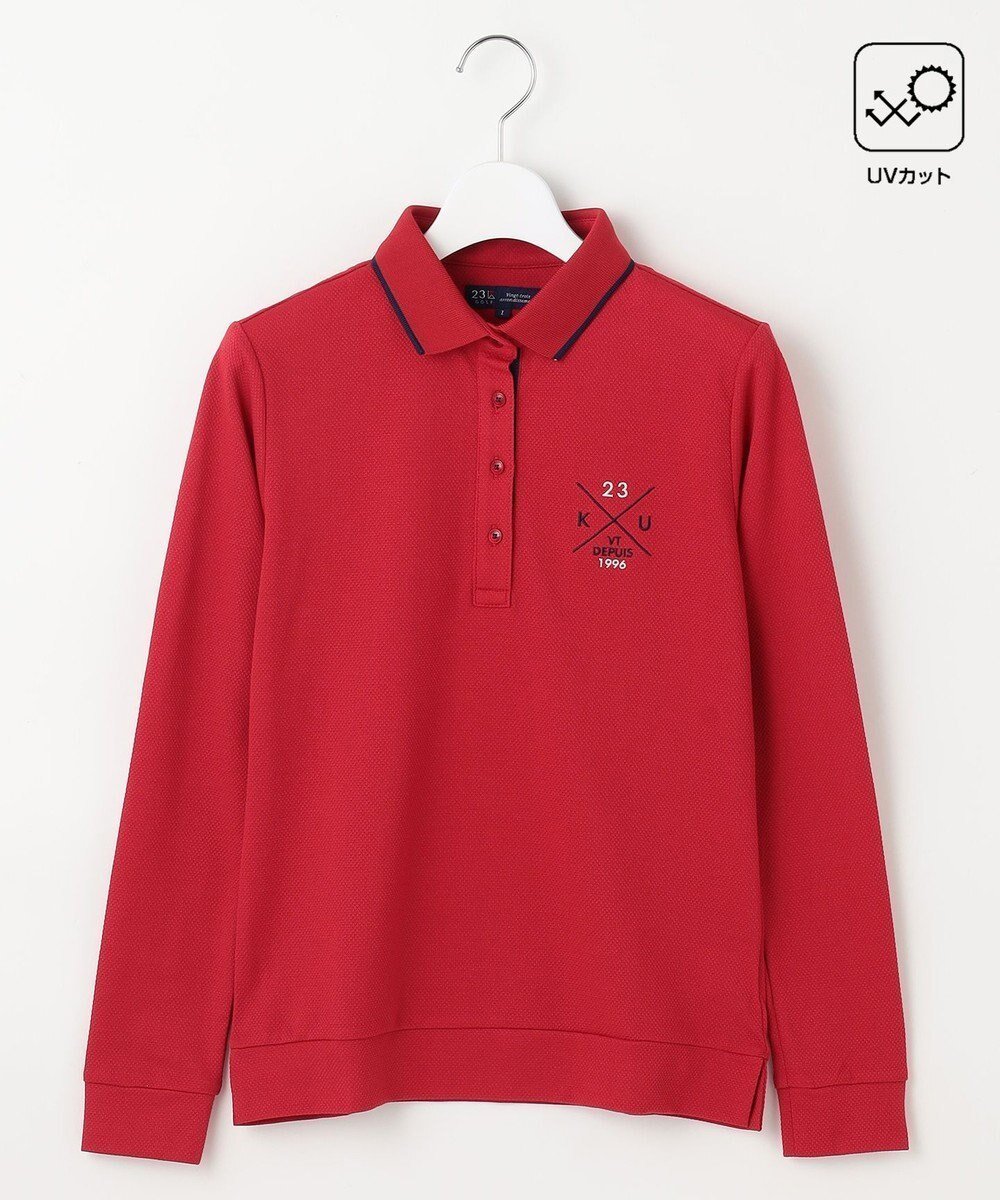 【23区 ゴルフ/NIJYUSANKU GOLF】の【WOMEN】【UVカット】ハニカムカノコ長袖ポロシャツ インテリア・キッズ・メンズ・レディースファッション・服の通販 founy(ファニー) 　ファッション　Fashion　レディースファッション　WOMEN　トップス・カットソー　Tops/Tshirt　シャツ/ブラウス　Shirts/Blouses　ポロシャツ　Polo Shirts　インナー　Inner　カーディガン　Cardigan　セーター　Sweater　トレンド　Trend　ベスト　Vest　ベーシック　Basic　ポロシャツ　Polo Shirt　定番　Standard　A/W・秋冬　Aw・Autumn/Winter・Fw・Fall-Winter　長袖　Long Sleeve　レッド系|ID: prp329100004141595 ipo3291000000031850761