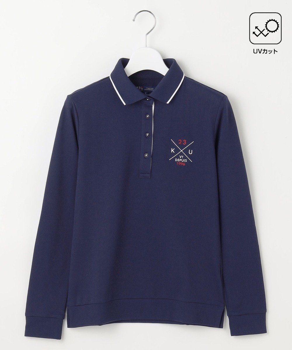 【23区 ゴルフ/NIJYUSANKU GOLF】の【WOMEN】【UVカット】ハニカムカノコ長袖ポロシャツ インテリア・キッズ・メンズ・レディースファッション・服の通販 founy(ファニー) 　ファッション　Fashion　レディースファッション　Fashion for Women　トップス・カットソー　Cut & Sew Tops　シャツ・ブラウス・オフィスカジュアル　Elegant Blouses & Button-Ups　ポロシャツ・きれいめカジュアル　Smart-Casual Polo Tops　インナー　Innerwear　カーディガン　Cardigan, Knitwear　セーター　Sweater, Knitwear　トレンド　Trend, Trending Now　ベスト　Vest, Waistcoat　ベーシック　Basic, Essential　ポロシャツ　Polo Shirt, Collared Tee　定番　Standard, Basic Item　A/W・秋冬　Autumn/Winter　長袖　Long Sleeve, Full Sleeve　ネイビー系|ID: prp329100004141595 ipo3291000000033673535