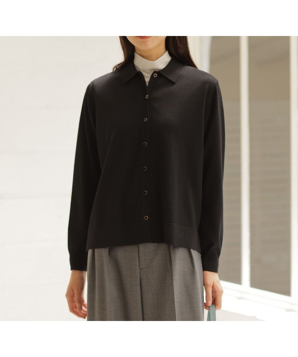 【ジェイ プレス/J.PRESS】の【洗える】WORSTED WOOL BLEND ポロ襟付き カーディガン インテリア・キッズ・メンズ・レディースファッション・服の通販 founy(ファニー) 　ファッション　Fashion　レディースファッション　WOMEN　トップス・カットソー　Tops/Tshirt　カーディガン　Cardigans　洗える　Washable　カーディガン　Cardigan　クラシカル　Classical　コンパクト　Compact　スリット　Slit　バランス　Balance　ベーシック　Basic　A/W・秋冬　Aw・Autumn/Winter・Fw・Fall-Winter　おすすめ　Recommend　ブラック系|ID: prp329100004143912 ipo3291000000031594817