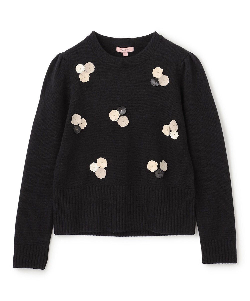 【トッカ/TOCCA】の【洗える!】FLOWER BONBON ニットプルオーバー インテリア・キッズ・メンズ・レディースファッション・服の通販 founy(ファニー) 　ファッション　Fashion　レディースファッション　WOMEN　トップス・カットソー　Tops/Tshirt　ニット　Knit Tops　プルオーバー　Pullover　A/W・秋冬　Aw・Autumn/Winter・Fw・Fall-Winter　セーター　Sweater　フラワー　Flower　洗える　Washable　ブラック系|ID: prp329100004161339 ipo3291000000028925118