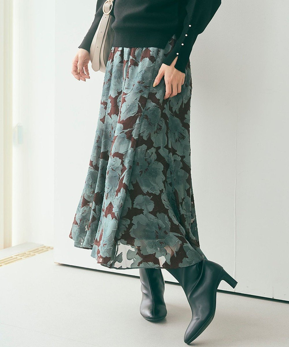 【エニィ スィス/any SiS】の【洗える】アートフラワープリント スカート インテリア・キッズ・メンズ・レディースファッション・服の通販 founy(ファニー) 　ファッション　Fashion　レディースファッション　Fashion for Women　スカート　Skirts　洗える　Machine Washable　切替　Switching, Contrast Panel　シフォン　Chiffon, Lightweight Fabric　ストレッチ　Stretch, Stretchy Fabric　人気　Popular, Best Seller　バランス　Balance, Style Balance　フラワー　Flower, Floral　フレア　Flare, Flared　プリント　Print, Printed Pattern　ボトム　Bottoms, Lower Wear　A/W・秋冬　Autumn/Winter　グリーン系|ID: prp329100004161485 ipo3291000000035618987