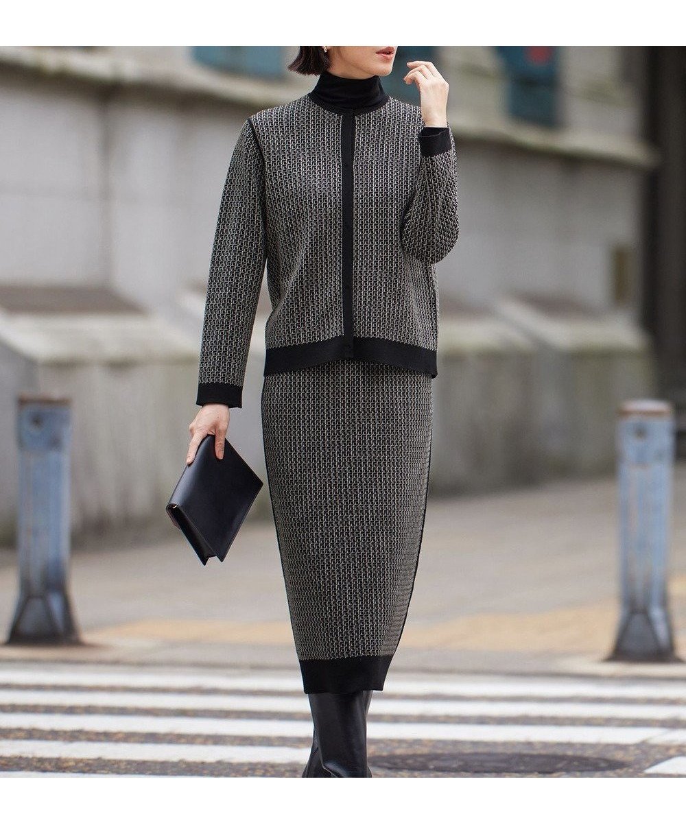 【自由区/JIYU-KU】の【洗える】リバーシブルニット セットアップ(カーディガン×タイトスカート) インテリア・キッズ・メンズ・レディースファッション・服の通販 founy(ファニー) ファッション Fashion レディースファッション Fashion for Women セットアップ Matching Sets スカート・ミニ/ミディ/マキシ Skirts / Mini, Midi & Maxi Skirts カーディガン Cardigan, Knitwear セットアップ Set-Up, Coordinated Outfit チェック Check, Plaid, Tartan ツイード Twill, Twill Weave パターン Pattern, Design Print リバーシブル Reversible, Two-Sided 洗える Machine Washable 無地 Plain, Solid Color A/W・秋冬 Autumn/Winter ブラック×グレージュ|ID: prp329100004161734 ipo3291000000035635252