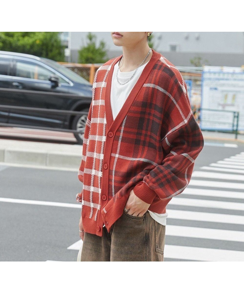 【ウィゴー/WEGO / MEN】のリラックスフィットパターンカーディガン インテリア・キッズ・メンズ・レディースファッション・服の通販 founy(ファニー) 　ファッション　Fashion　メンズファッション　MEN　トップス・カットソー　Tops/Tshirt/Men　ニット　Knit Tops　カーディガン　Cardigans　春　Spring　カーゴパンツ　Cargo Pants　カーディガン　Cardigan　スマホ　Smartphone　スラックス　Slacks　セーター　Sweater　デニム　Denim　ビッグ　Big　羽織　Haori　リラックス　Relax　ルーズ　Loose　A/W・秋冬　Aw・Autumn/Winter・Fw・Fall-Winter　再入荷　Restock/Back In Stock/Re Arrival　プチプライス・低価格　Affordable　おすすめ　Recommend　エレガント 上品　Elegant　オレンジチェック1|ID: prp329100004165050 ipo3291000000028776775