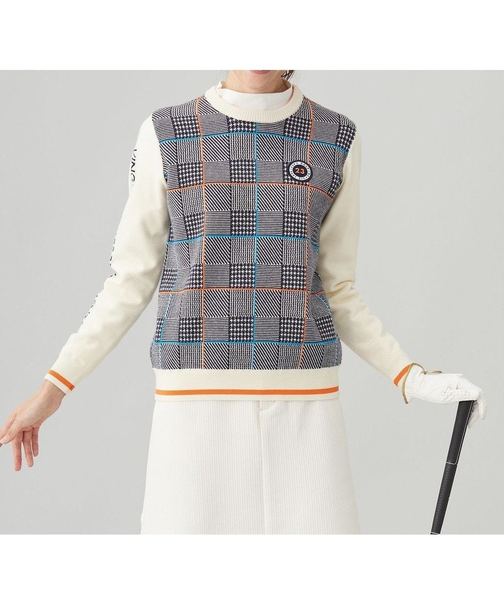 【23区 ゴルフ/NIJYUSANKU GOLF】の【WOMEN】チェックジャガード クルーネック ニット インテリア・キッズ・メンズ・レディースファッション・服の通販 founy(ファニー) 　ファッション　Fashion　レディースファッション　WOMEN　トップス・カットソー　Tops/Tshirt　ニット　Knit Tops　ウォーム　Worm　クラシカル　Classical　ストレッチ　Stretch　セーター　Sweater　チェック　Check　ボトム　Bottom　モノトーン　Monotone　A/W・秋冬　Aw・Autumn/Winter・Fw・Fall-Winter　2024年　2024　2024-2025秋冬・A/W　Aw/Autumn/Winter/Fw/Fall/2024-2025　ネイビー系3|ID: prp329100004167252 ipo3291000000031975658
