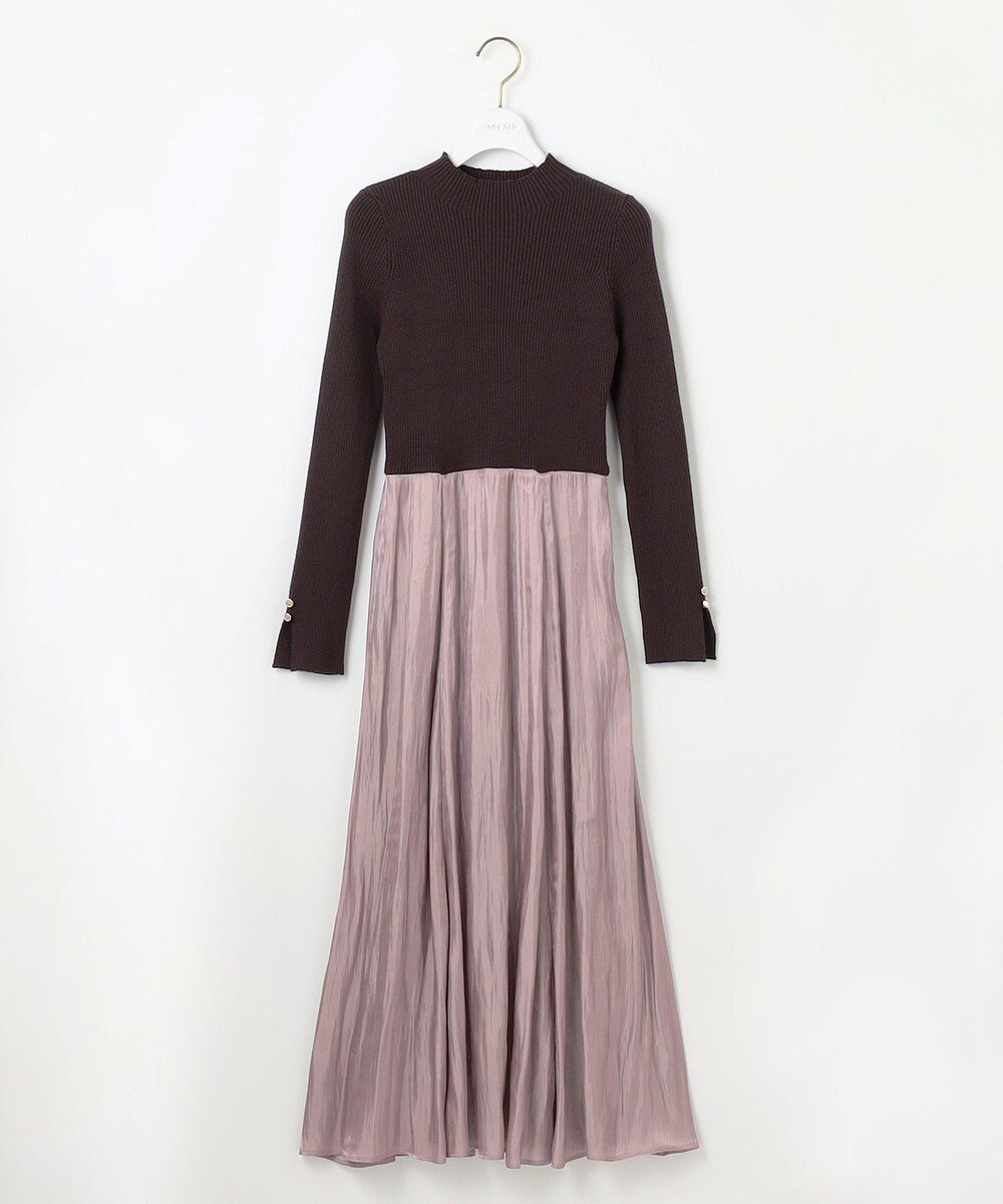 【エニィ スィス/any SiS】の【洗える】オーロラサテンコンビ ワンピース インテリア・キッズ・メンズ・レディースファッション・服の通販 founy(ファニー) ファッション Fashion レディースファッション Fashion for Women ワンピース Dresses コンビ Combo, Combination Style サテン Satin, Glossy Fabric シンプル Simple, Minimal ストレッチ Stretch, Stretchy Fabric スリット Slit, Slit Detail タイツ Tights, Legwear トレンド Trend, Trending Now ドッキング Docking, Mixed Material フィット Fit, Slim Fit フレア Flare, Flared ボトルネック Bottle Neck, Mock Neck リブニット Rib Knit, Ribbed Knit エレガント 上品 Elegant 洗える Machine Washable A/W・秋冬 Autumn/Winter ラベンダー×スレート|ID: prp329100004183054 ipo3291000000034297373