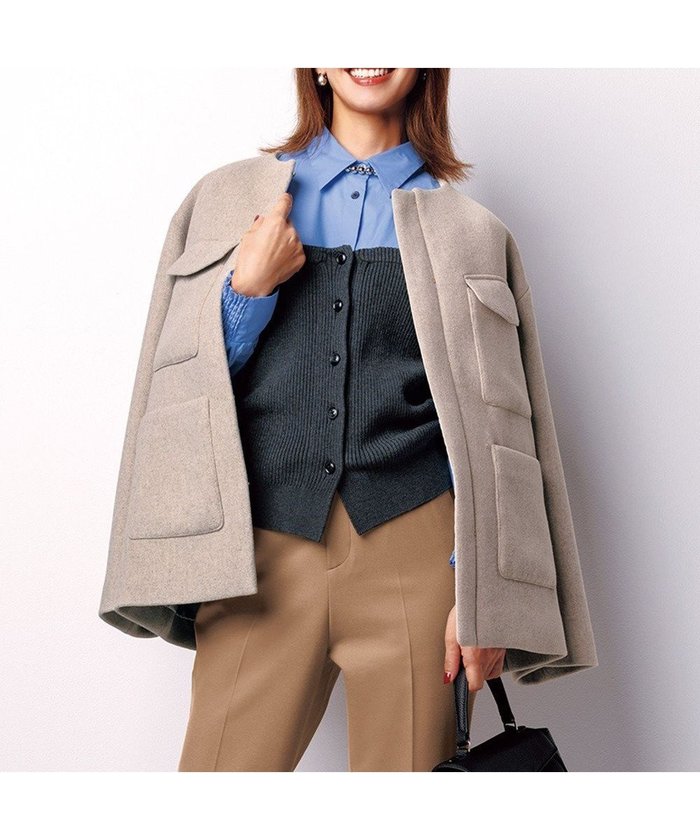 【アンフィーロ 自由区/UNFILO】のウールブレンド ノーカラーコート インテリア・キッズ・メンズ・レディースファッション・服の通販 founy(ファニー) https://founy.com/ ファッション Fashion レディースファッション Fashion for Women アウター Coat / Outerwear Collection コート・ロングコート・ピーコート Long Coats, Peacoats & More レディースジャケット・軽アウター Jackets ノーカラージャケット / シンプル上品コーデ Collarless Jackets おすすめ Recommended / Our Picks クラシカル Classical, Vintage-Inspired ショルダー Shoulder, Shoulder Strap ジャケット Jacket, Outerwear スラックス Slacks, Dress Pants デニム Denim, Jeans Material ドロップ Drop Shoulder, Dropped Style フロント Front, Front Design ポケット Pocket, Pocket Detail メルトン Melton, Heavy Wool A/W・秋冬 Autumn/Winter |ID: prp329100004183240 ipo3291000000035607028