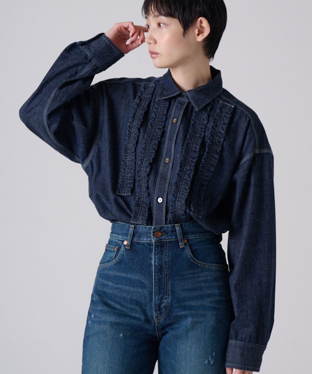 【リポトレンタアンニ/Ripo trenta anni】の【ブランド人気】FRILLS WORK DENIM SH フリルデニムシャツ インテリア・キッズ・メンズ・レディースファッション・服の通販 founy(ファニー) 　ファッション　Fashion　レディースファッション　WOMEN　トップス・カットソー　Tops/Tshirt　シャツ/ブラウス　Shirts/Blouses　デニム　Denim　人気　Popularity　フリル　Frills　フロント　Front　ラウンド　Round　A/W・秋冬　Aw・Autumn/Winter・Fw・Fall-Winter　NEW・新作・新着・新入荷　New Arrivals　INDIGO|ID: prp329100004185684 ipo3291000000028996308