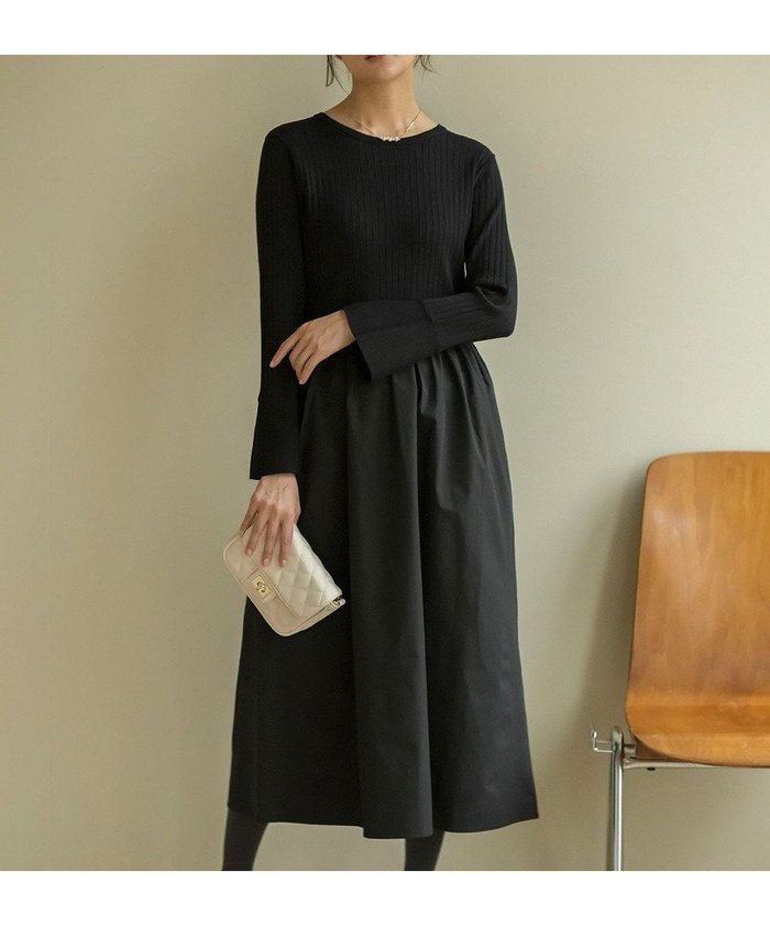 【組曲/KUMIKYOKU】の【WEB限定】リブニットコンビワンピース インテリア・キッズ・メンズ・レディースファッション・服の通販 founy(ファニー) https://founy.com/ ファッション Fashion レディースファッション WOMEN ワンピース Dress シンプル Simple ストレッチ Stretch スリーブ Sleeve タフタ Taffeta ドッキング Docking パール Pearl フィット Fit フレア Flare A/W・秋冬 Aw・Autumn/Winter・Fw・Fall-Winter エレガント 上品 Elegant |ID: prp329100004199464 ipo3291000000031930144