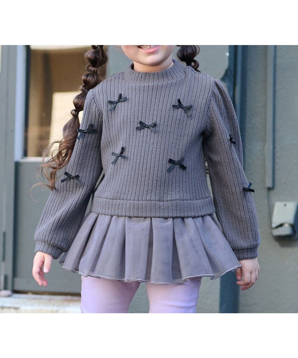 【エニファム/any FAM / KIDS】のふくれジャガードリボンチュニック インテリア・キッズ・メンズ・レディースファッション・服の通販 founy(ファニー) 　ファッション　Fashion　キッズファッション　KIDS Children’s Clothing　トップス・カットソー　Tops/Tees/Kids　ガーリー　Girly　シンプル　Simple　スウェット　Sweat　チュニック　Tunic　チュール　Tulle　ポケット　Pocket　リボン　Ribbon　A/W・秋冬　Aw・Autumn/Winter・Fw・Fall-Winter　チャコール|ID: prp329100004214965 ipo3291000000032674932