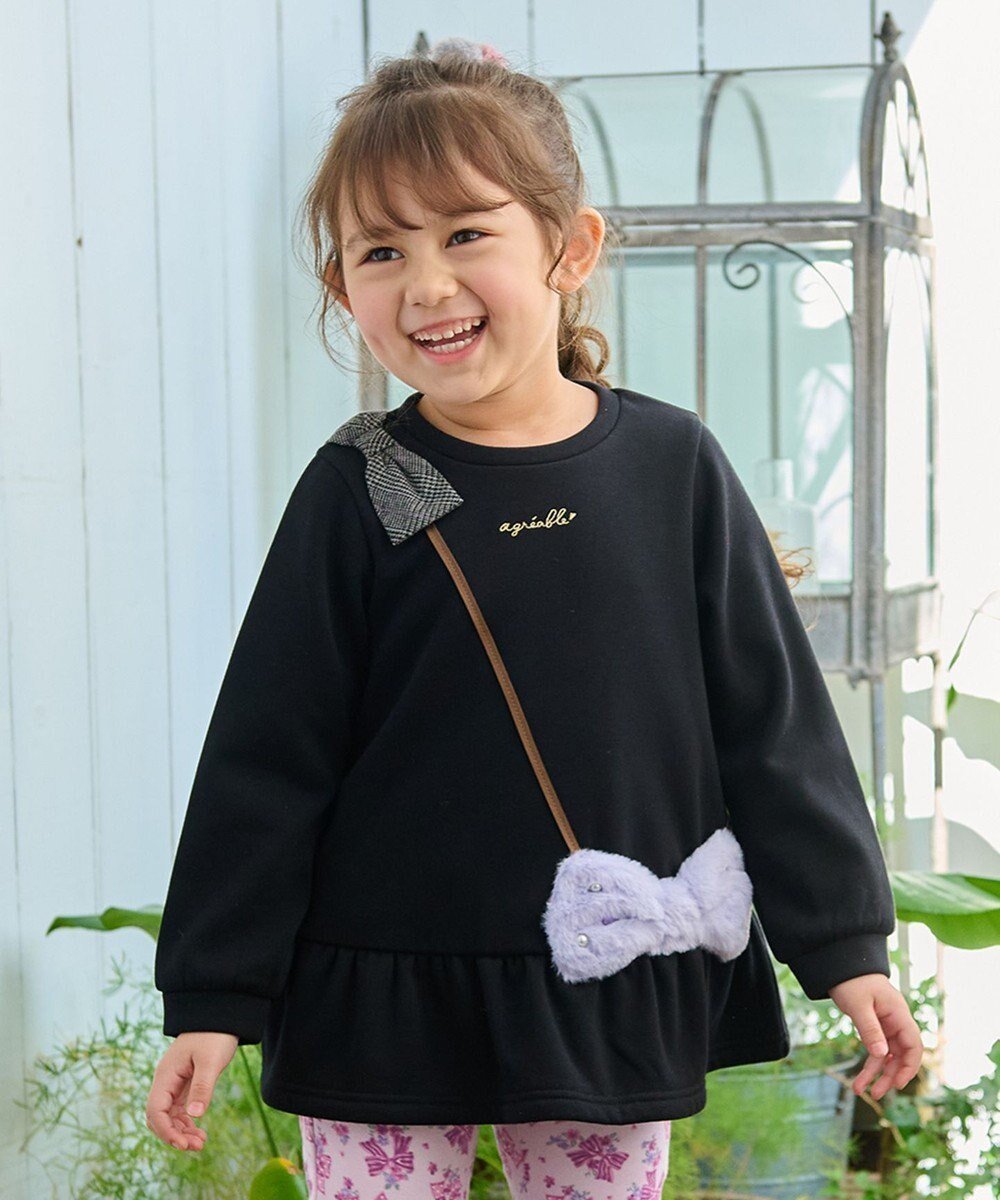 【エニィ/ANY / KIDS】の裏シャギーポシェットトレーナー インテリア・キッズ・メンズ・レディースファッション・服の通販 founy(ファニー) ファッション Fashion キッズファッション Fashion for Kids トップス・カットソー Cut & Sew Tops ガーリー Girly, Feminine Style スウェット / スエット Sweatshirt, Sweatwear フレア Flare, Flared ポケット Pocket, Pocket Detail ポシェット Pochette, Mini Bag ラベンダー Lavender リボン Ribbon, Bow 冬 Winter / This Winter A/W・秋冬 Autumn/Winter ブラック×リボン|ID: prp329100004214970 ipo3291000000034309615