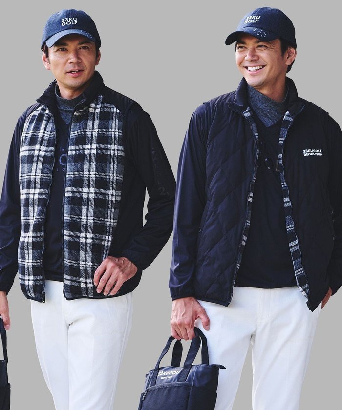 【23区 ゴルフ/23区GOLF / MEN】の【MEN】リバーシブルベスト インテリア・キッズ・メンズ・レディースファッション・服の通販 founy(ファニー) https://founy.com/ ファッション Fashion メンズファッション MEN アウター Coats Outerwear/Men A/W・秋冬 Aw・Autumn/Winter・Fw・Fall-Winter キルト Quilt シンプル Simple ジャケット Jacket ストレッチ Stretch ダウン Down チェック Check ベスト Vest エレガント 上品 Elegant 無地 Plain Color |ID: prp329100004214985 ipo3291000000029243744