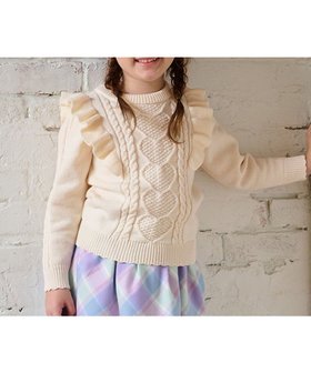 【エニファム/any FAM / KIDS】の肩フリルハートケーブルニット 人気、トレンドファッション・服の通販 founy(ファニー) ファッション Fashion キッズファッション KIDS トップス・カットソー Tops/Tees/Kids NEW・新作・新着・新入荷 New Arrivals A/W・秋冬 Aw・Autumn/Winter・Fw・Fall-Winter ガーリー Girly セーター Sweater フリル Frills ポケット Pocket 冬 Winter 定番 Standard |ID:prp329100004216107