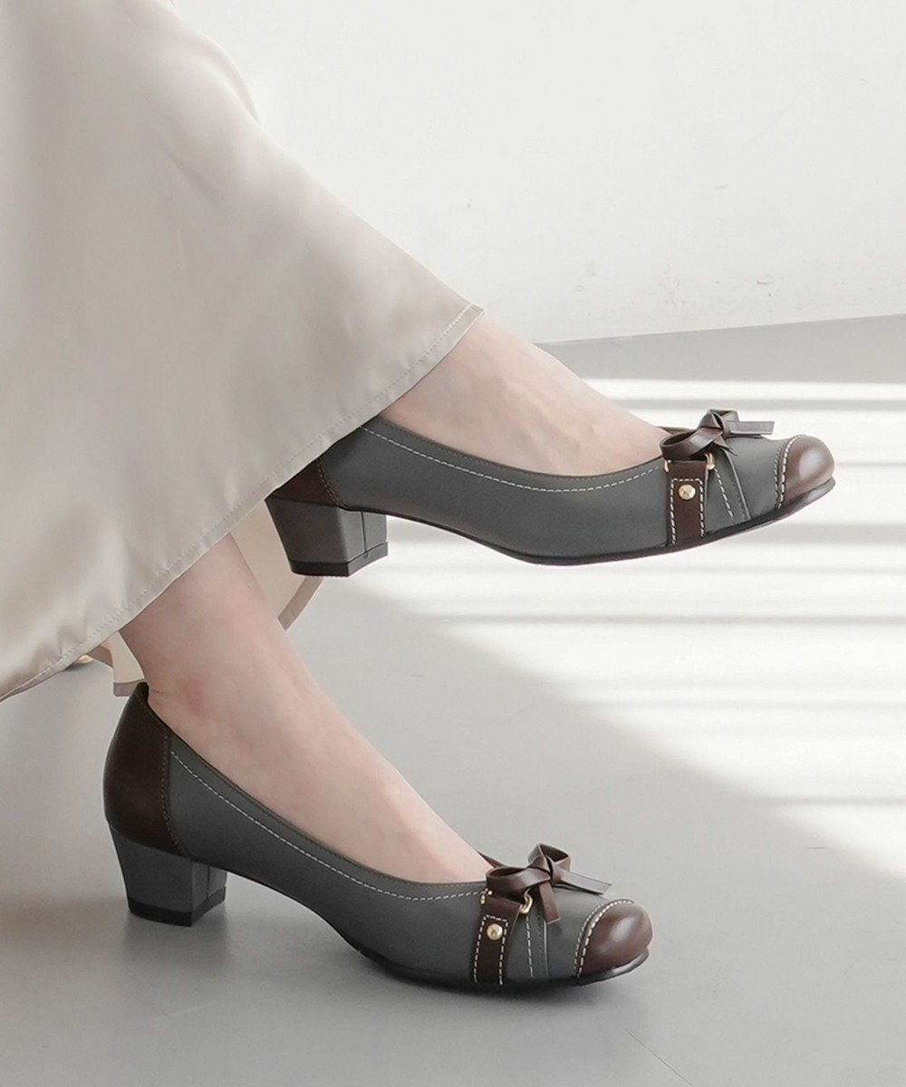 【ポインター/Pointer】の日本製 本革リボン付きパンプス インテリア・キッズ・メンズ・レディースファッション・服の通販 founy(ファニー) ファッション Fashion レディースファッション Fashion for Women 抗菌 Antibacterial, Bacteria-Resistant リボン Ribbon, Bow 日本製 Made In Japan グレー×ブラウン|ID: prp329100004231909 ipo3291000000034018541