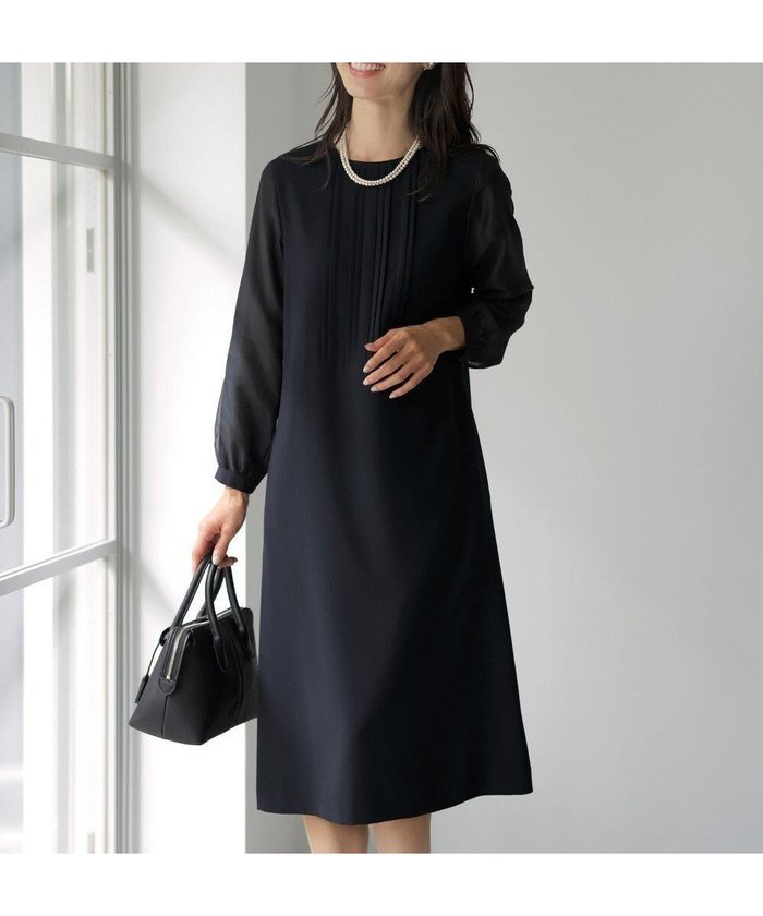 【ジェイ プレス/J.PRESS】の【洗える】ノルディス2wayジョーゼット タックディテール ワンピース インテリア・キッズ・メンズ・レディースファッション・服の通販 founy(ファニー) https://founy.com/ ファッション Fashion レディースファッション Fashion for Women ワンピース Dresses ジャケット Jacket, Outerwear ジョーゼット Georgette, Semi-Sheer Fabric ストレッチ Stretch, Stretchy Fabric ドレープ Drape, Draping Fabric フィット Fit, Slim Fit ポケット Pocket, Pocket Detail リボン Ribbon, Bow エレガント 上品 Elegant 洗える Machine Washable A/W・秋冬 Autumn/Winter 長袖 Long Sleeve, Full Sleeve |ID: prp329100004233325 ipo3291000000034230890