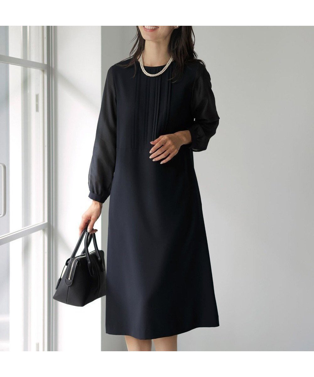 【ジェイ プレス/J.PRESS】の【洗える】ノルディス2wayジョーゼット タックディテール ワンピース インテリア・キッズ・メンズ・レディースファッション・服の通販 founy(ファニー) ファッション Fashion レディースファッション Fashion for Women ワンピース Dresses ジャケット Jacket, Outerwear ジョーゼット Georgette, Semi-Sheer Fabric ストレッチ Stretch, Stretchy Fabric ドレープ Drape, Draping Fabric フィット Fit, Slim Fit ポケット Pocket, Pocket Detail リボン Ribbon, Bow エレガント 上品 Elegant 洗える Machine Washable A/W・秋冬 Autumn/Winter 長袖 Long Sleeve, Full Sleeve ネイビー系|ID: prp329100004233325 ipo3291000000034230891