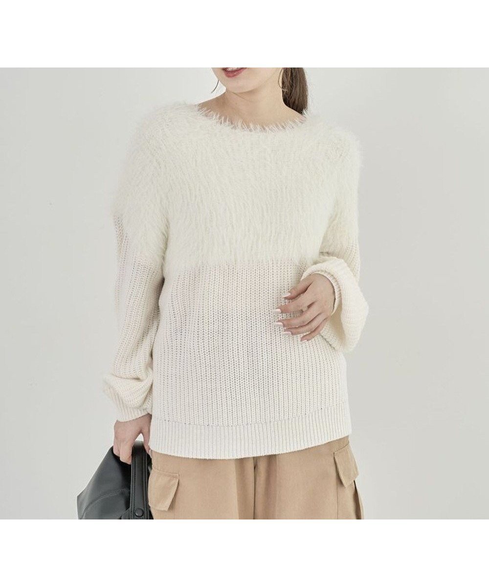 【グリーンパークス/Green Parks】の・Petit Fleur シャギーキリカエニット インテリア・キッズ・メンズ・レディースファッション・服の通販 founy(ファニー) 　ファッション　Fashion　レディースファッション　Fashion for Women　トップス・カットソー　Cut & Sew Tops　ニット　Knit Tops & Sweaters　セーター　Sweater, Knitwear　ボトム　Bottoms, Lower Wear　ポケット　Pocket, Pocket Detail　A/W・秋冬　Autumn/Winter　Off White|ID: prp329100004239501 ipo3291000000032569670