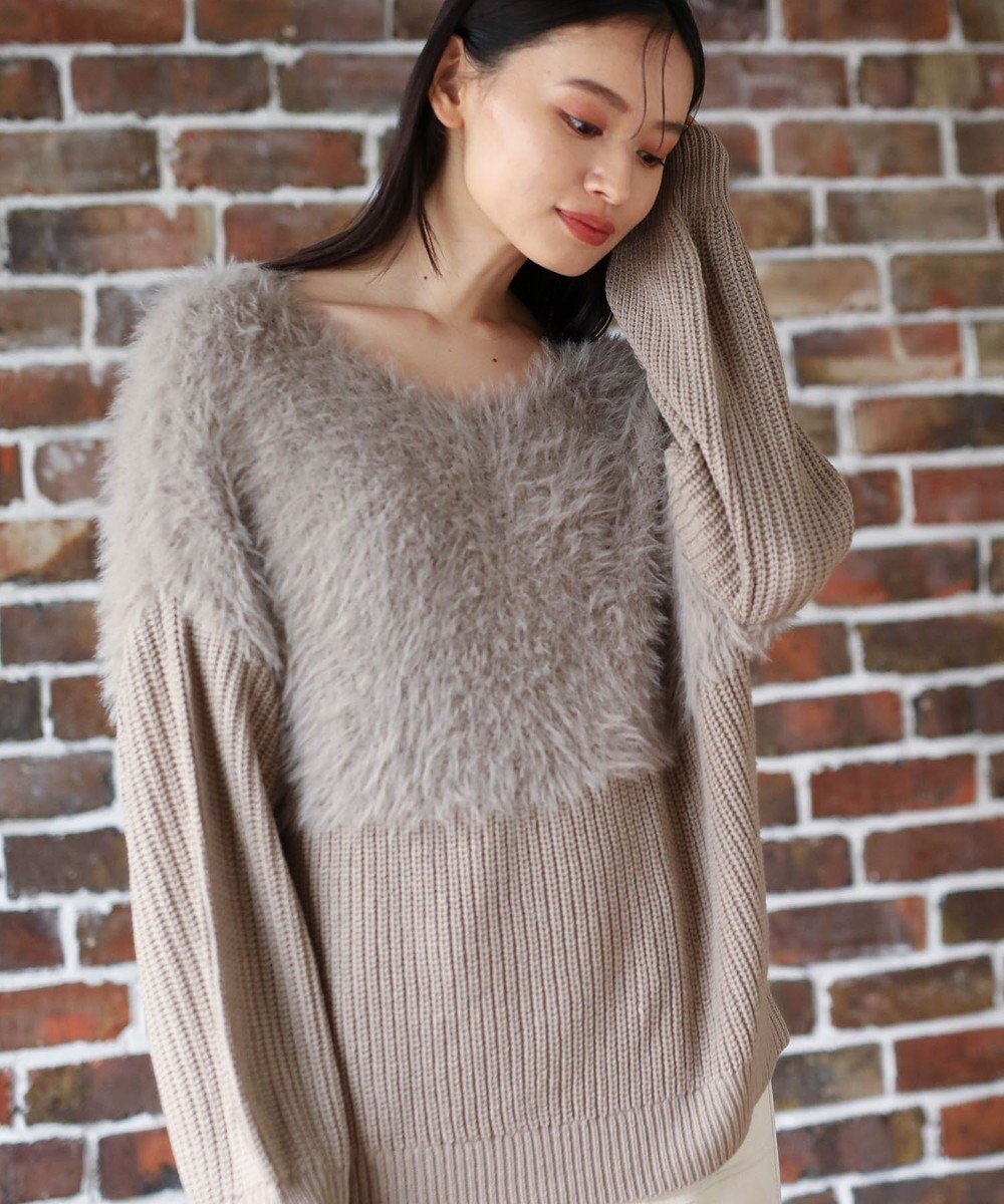 【グリーンパークス/Green Parks】の・Petit Fleur シャギーキリカエニット インテリア・キッズ・メンズ・レディースファッション・服の通販 founy(ファニー) 　ファッション　Fashion　レディースファッション　Fashion for Women　トップス・カットソー　Cut & Sew Tops　ニット　Knit Tops & Sweaters　セーター　Sweater, Knitwear　ボトム　Bottoms, Lower Wear　ポケット　Pocket, Pocket Detail　A/W・秋冬　Autumn/Winter　Gray Beige|ID: prp329100004239501 ipo3291000000032569679