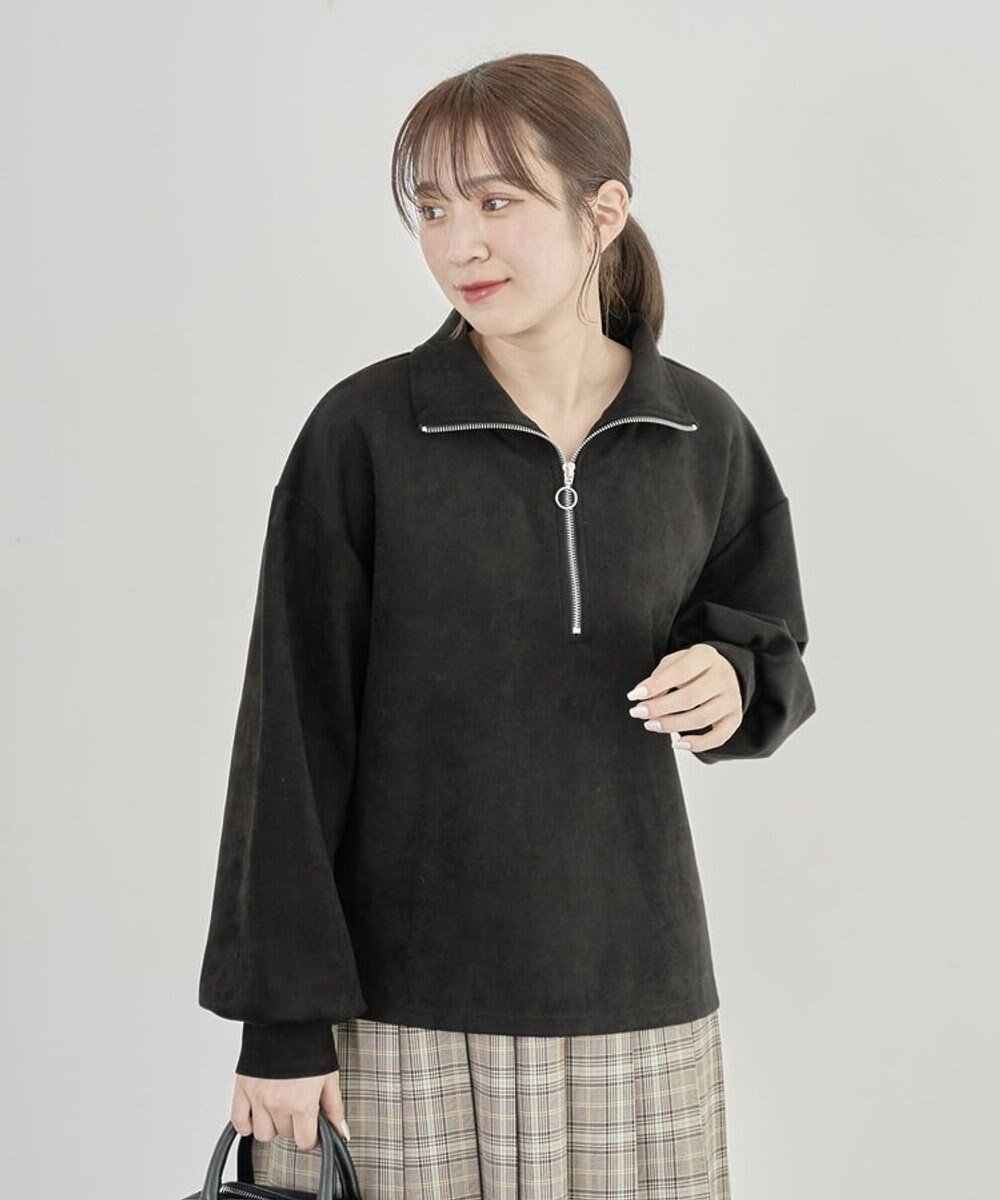 【グリーンパークス/Green Parks】の・SUGAR SPOON スエードポンチハーフZIP インテリア・キッズ・メンズ・レディースファッション・服の通販 founy(ファニー) 　ファッション　Fashion　レディースファッション　Fashion for Women　トップス・カットソー　Cut & Sew Tops　シャツ・ブラウス・オフィスカジュアル　Elegant Blouses & Button-Ups　ロングTシャツ・Tシャツ　Longline T-Shirts & Tees　カットソー・ベーシックTシャツ　Cut-and-Sewn Tops / Stretch Tees & Basics　カットソー　Cut and Sewn Top　ストレッチ　Stretch, Stretchy Fabric　トレンド　Trend, Trending Now　フロント　Front, Front Design　ポケット　Pocket, Pocket Detail　メタル　Metal, Metal Parts　今季　This Season, Current Season　A/W・秋冬　Autumn/Winter　Black|ID: prp329100004248049 ipo3291000000033531044