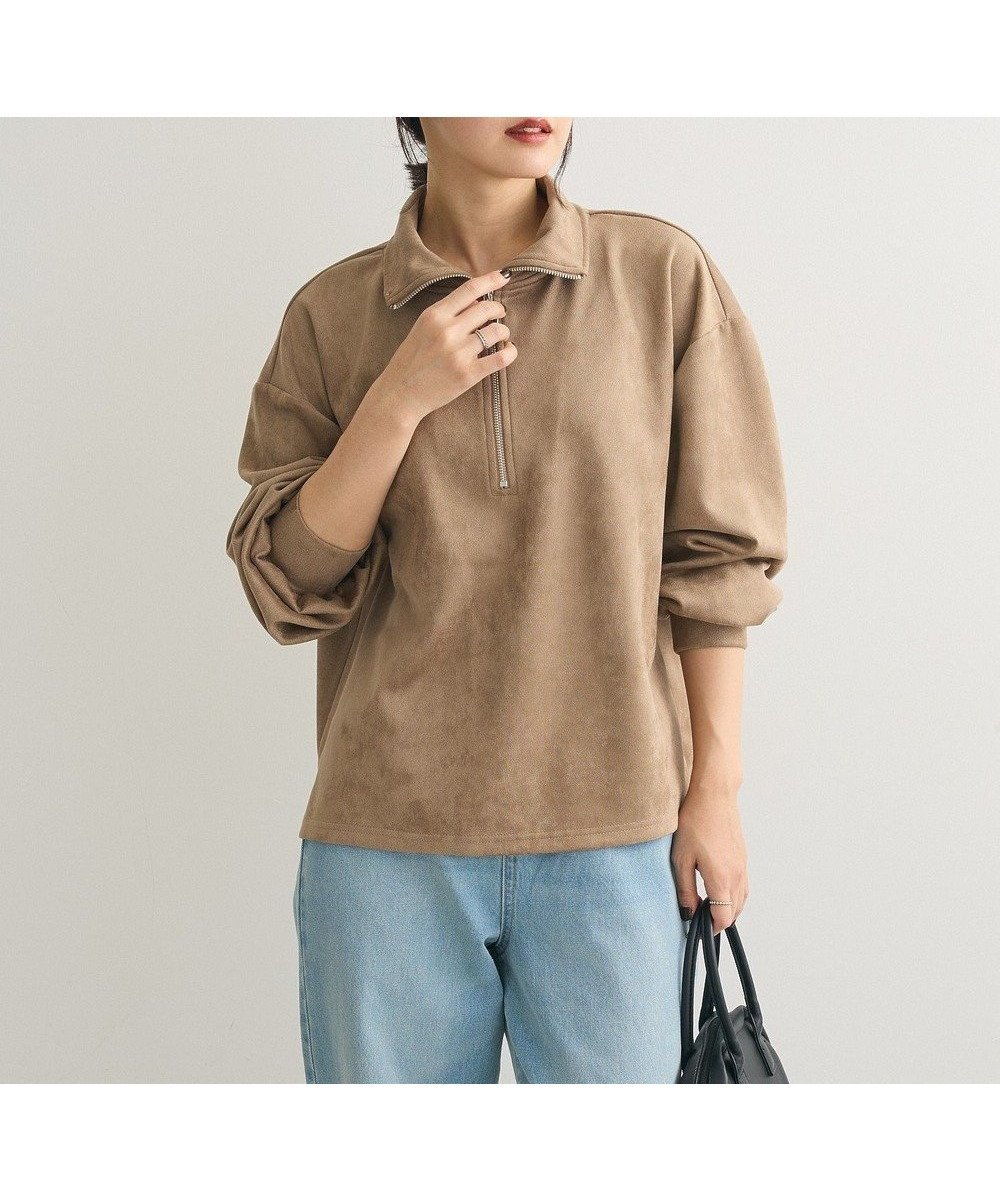【グリーンパークス/Green Parks】の・SUGAR SPOON スエードポンチハーフZIP インテリア・キッズ・メンズ・レディースファッション・服の通販 founy(ファニー) 　ファッション　Fashion　レディースファッション　Fashion for Women　トップス・カットソー　Cut & Sew Tops　シャツ・ブラウス・オフィスカジュアル　Elegant Blouses & Button-Ups　ロングTシャツ・Tシャツ　Longline T-Shirts & Tees　カットソー・ベーシックTシャツ　Cut-and-Sewn Tops / Stretch Tees & Basics　カットソー　Cut and Sewn Top　ストレッチ　Stretch, Stretchy Fabric　トレンド　Trend, Trending Now　フロント　Front, Front Design　ポケット　Pocket, Pocket Detail　メタル　Metal, Metal Parts　今季　This Season, Current Season　A/W・秋冬　Autumn/Winter　Beige|ID: prp329100004248049 ipo3291000000033531046