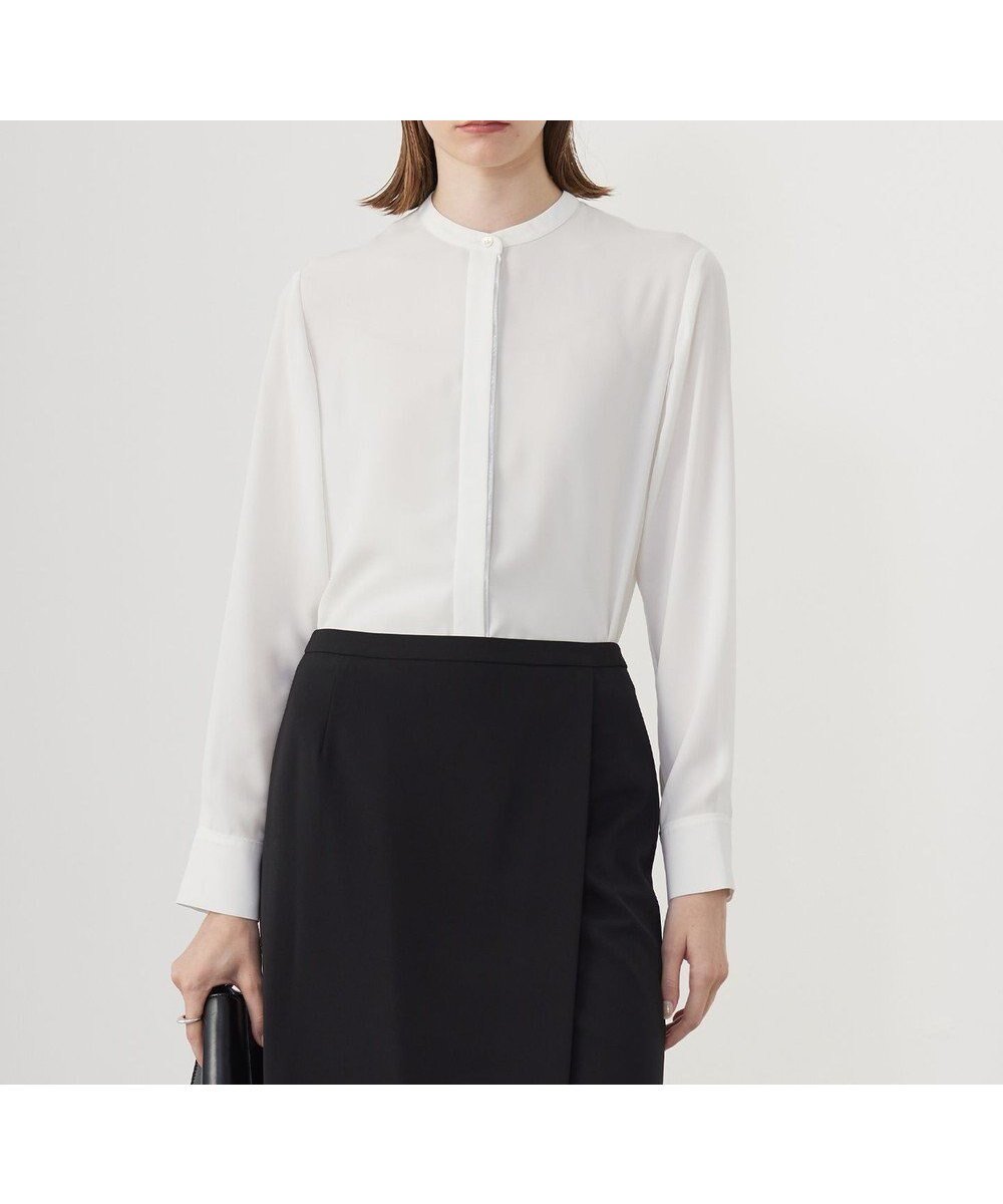 【アイシービー/iCB】の【UVケア・速乾・洗える】BackSatinAmunzen バンドカラーブラウス インテリア・キッズ・メンズ・レディースファッション・服の通販 founy(ファニー) 　ファッション　Fashion　レディースファッション　Fashion for Women　トップス・カットソー　Cut & Sew Tops　シャツ・ブラウス・オフィスカジュアル　Elegant Blouses & Button-Ups　インナー　Innerwear　洗える　Machine Washable　サテン　Satin, Glossy Fabric　スーツ　Suit, Formalwear　定番　Standard, Basic Item　人気　Popular, Best Seller　プリント　Print, Printed Pattern　A/W・秋冬　Autumn/Winter　夏　Summer　セレモニー　Ceremony　ビジネス 仕事 通勤　Business / Work / Commuting　2025年　2025　2025春夏・S/S　Spring/Summer 2025 SS25　オフホワイト[シルバー配色]系|ID: prp329100004248138 ipo3291000000033616847