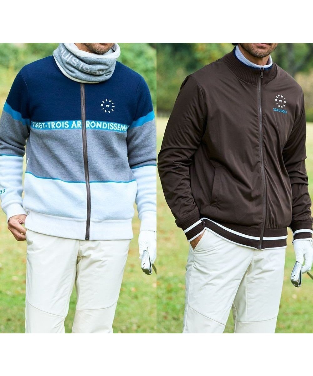 【23区 ゴルフ/23区GOLF / MEN】の【MEN】リバーシブルニットブルゾン インテリア・キッズ・メンズ・レディースファッション・服の通販 founy(ファニー) 　ファッション　Fashion　メンズファッション　MEN　アウター　Coats Outerwear/Men　ブルゾン　Blouson/Jackets　A/W・秋冬　Aw・Autumn/Winter・Fw・Fall-Winter　ゴルフ　Golf　シンプル　Simple　ジャケット　Jacket　スタイリッシュ　Stylish　スマート　Smart　ブルゾン　Blouson　ブロッキング　Blocking　ターコイズブルー系2|ID: prp329100004259162 ipo3291000000029888871