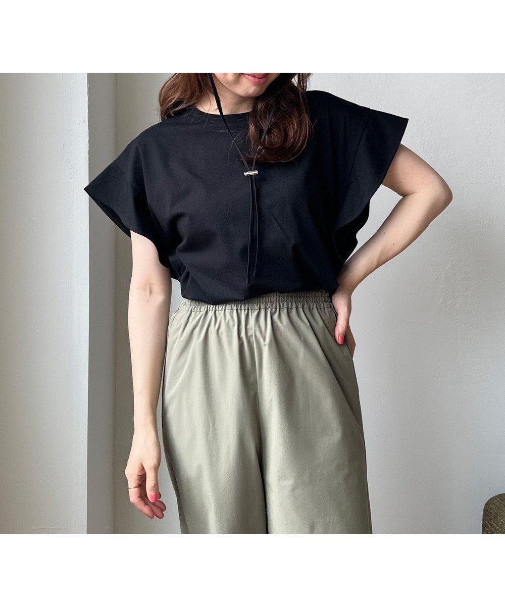 【アンフィーロ 自由区/UNFILO】の【吸水速乾/ストレッチ】フレアスリーブ Tシャツ インテリア・キッズ・メンズ・レディースファッション・服の通販 founy(ファニー) 　ファッション　Fashion　レディースファッション　WOMEN　トップス・カットソー　Tops/Tshirt　シャツ/ブラウス　Shirts/Blouses　ロング / Tシャツ　T-Shirts　カットソー　Cut and Sewn　カットソー　Cut And Sew　シンプル　Simple　ジャージ　Jersey　ストレッチ　Stretch　スリーブ　Sleeve　フリル　Frills　フレア　Flare　吸水　Water Absorption　夏　Summer　春　Spring　S/S・春夏　Ss・Spring/Summer　ブラック|ID: prp329100004265454 ipo3291000000031875910