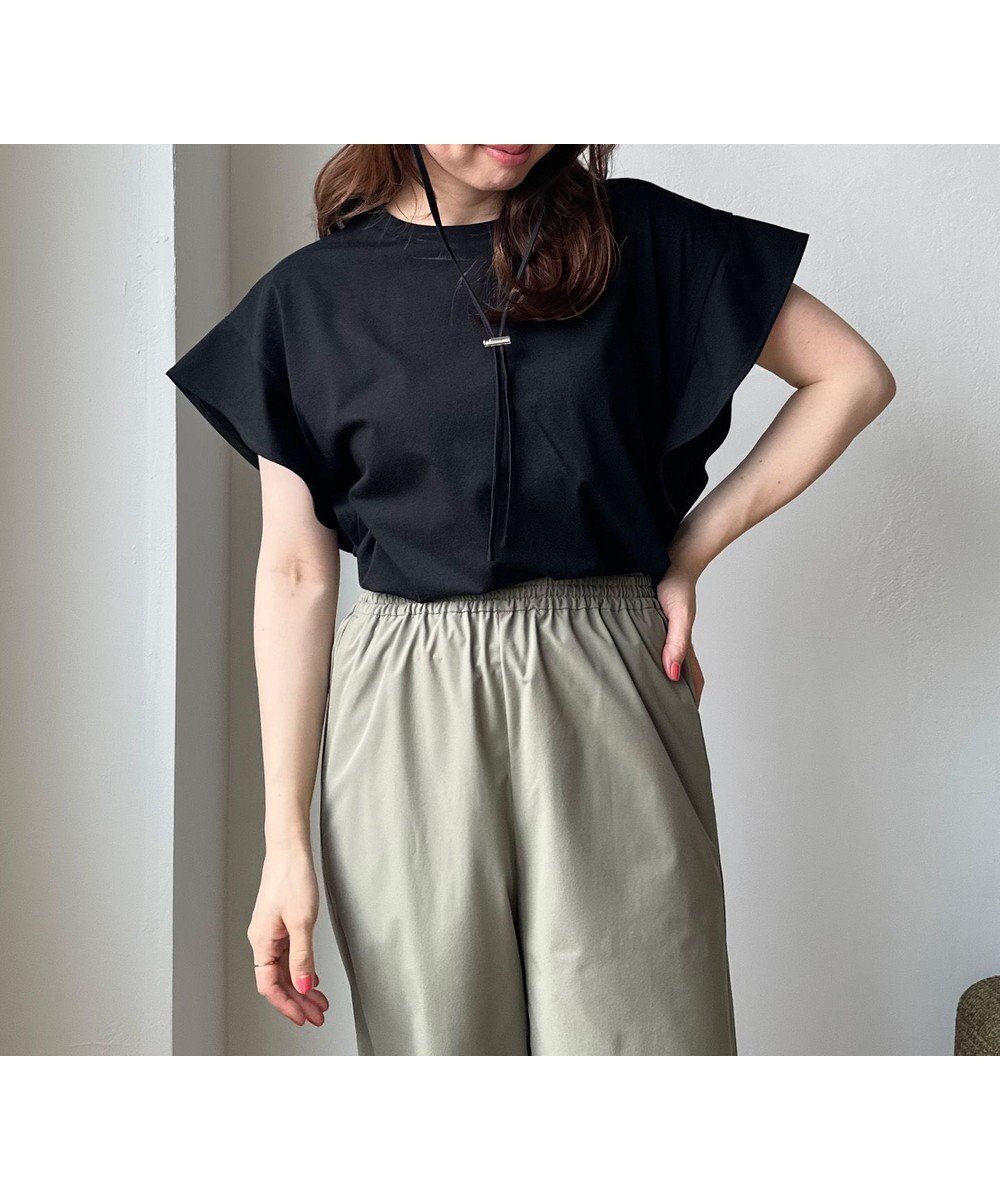 【アンフィーロ 自由区/UNFILO】の【吸水速乾/ストレッチ】フレアスリーブ Tシャツ インテリア・キッズ・メンズ・レディースファッション・服の通販 founy(ファニー) 　ファッション　Fashion　レディースファッション　Fashion for Women　トップス・カットソー　Cut & Sew Tops　シャツ・ブラウス・オフィスカジュアル　Elegant Blouses & Button-Ups　ロングTシャツ・Tシャツ　Longline T-Shirts & Tees　カットソー・ベーシックTシャツ　Cut-and-Sewn Tops / Stretch Tees & Basics　カットソー　Cut and Sewn Top　シンプル　Simple, Minimal　ストレッチ　Stretch, Stretchy Fabric　スリーブ　Sleeve, Long Sleeve / Short Sleeve　フリル　Frill, Ruffle　フレア　Flare, Flared　吸水　Absorbent, Quick-Dry　夏　Summer　春　Spring　S/S・春夏　SS, Spring/Summer, Warm Season　ブラック|ID: prp329100004265454 ipo3291000000032297365
