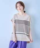 【エニィファム/any FAM】の【洗濯機可/接触冷感/UVカット/アンチピリング】フレンチスリーブニットプルオーバー サンドベージュ×ブラック|ID: prp329100004265878 ipo3291000000032669791