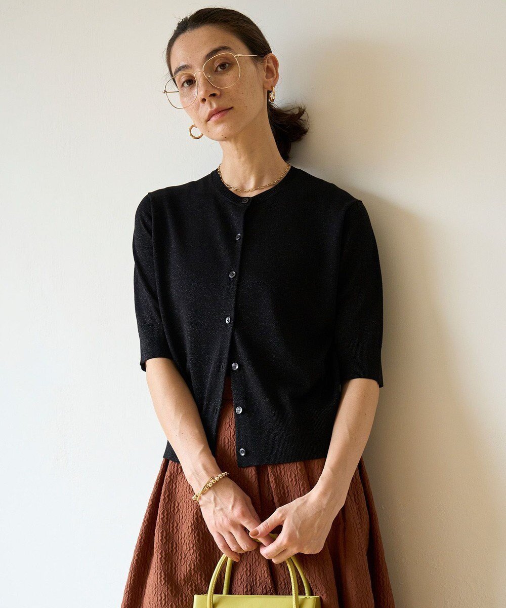 【アンフィーロ 自由区/UNFILO】のラメハーフスリーブカーディガン 人気、トレンドファッション・服の通販 founy(ファニー) 　ファッション　Fashion　レディースファッション　Fashion for Women　トップス・カットソー　Cut & Sew Tops　カーディガン・羽織り　Layered Style Cardigans　おすすめ　Recommended / Our Picks　ウォッシャブル　Machine Washable　カーディガン　Cardigan, Knitwear　クロップド　Cropped, Short Length　夏　Summer　春　Spring　S/S・春夏　SS, Spring/Summer, Warm Season　洗える　Machine Washable　羽織　Haori, Light Jacket　 other-1|ID: prp329100004265896 ipo3291000000034247673